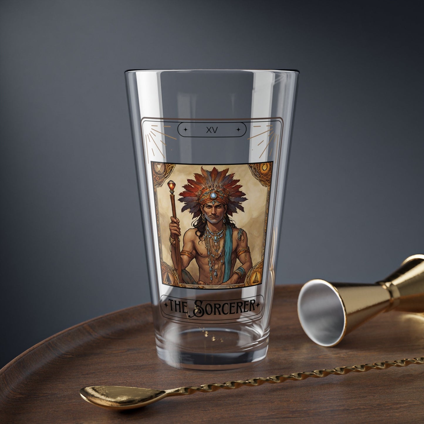 Dungeons and Dragons inspired "The Sorcerer" Tarot Pint Glass, 16oz, DnD Nerd, Dungeon Master Gift