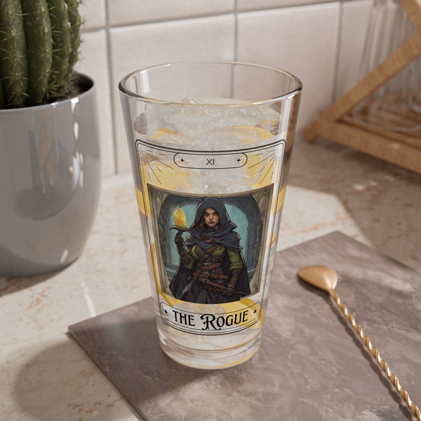 Dungeons and Dragons inspired "The Rogue" Tarot Pint Glass, 16oz, DnD Nerd, Dungeon Master Gift