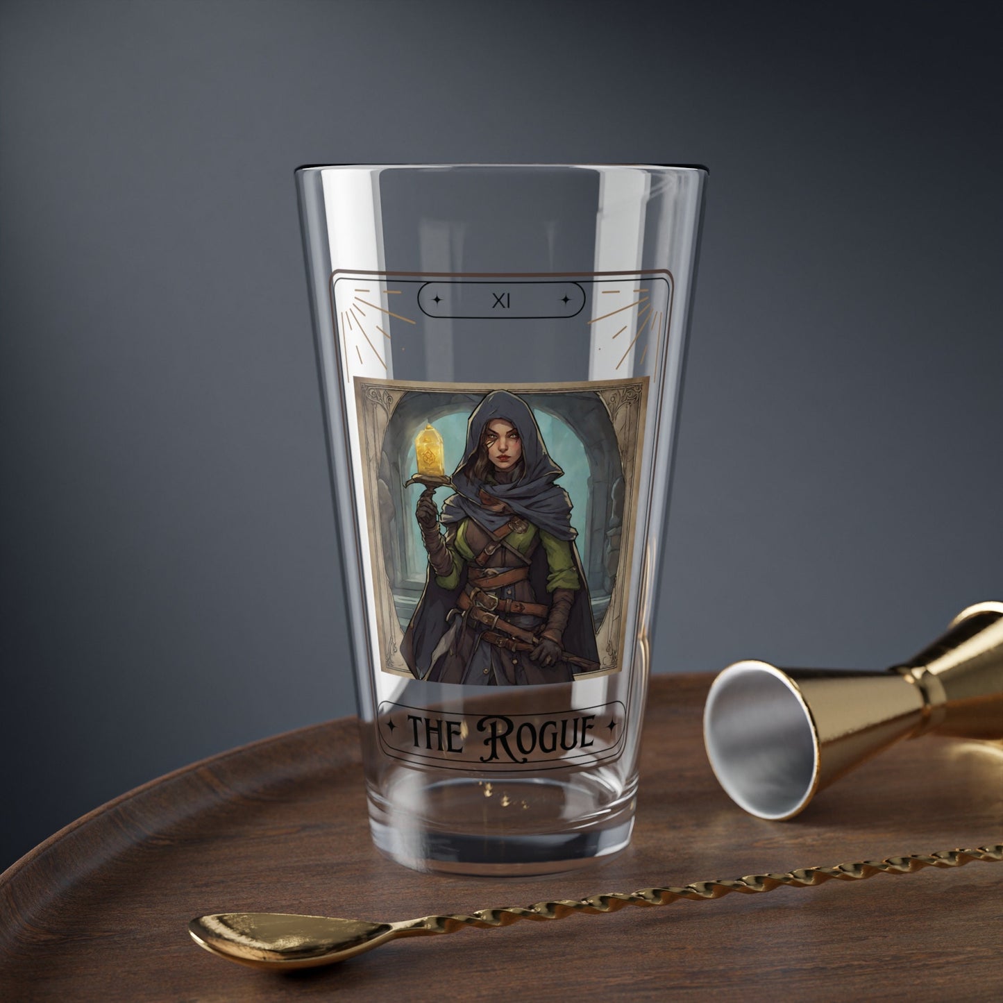 Dungeons and Dragons inspired "The Rogue" Tarot Pint Glass, 16oz, DnD Nerd, Dungeon Master Gift