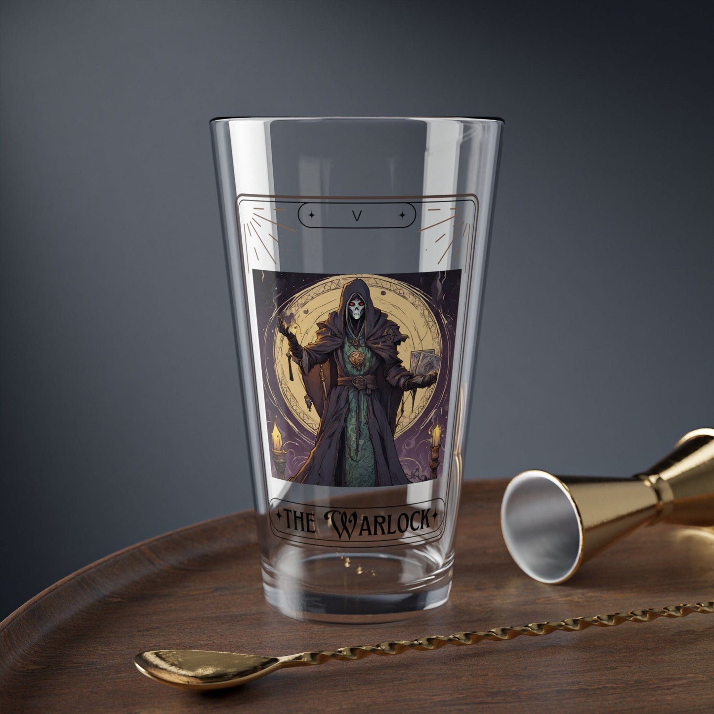 Dungeons and Dragons inspired "The Warlock Tarot Pint Glass, 16oz, DnD Nerd, Dungeon Master Gift, D&D Geek