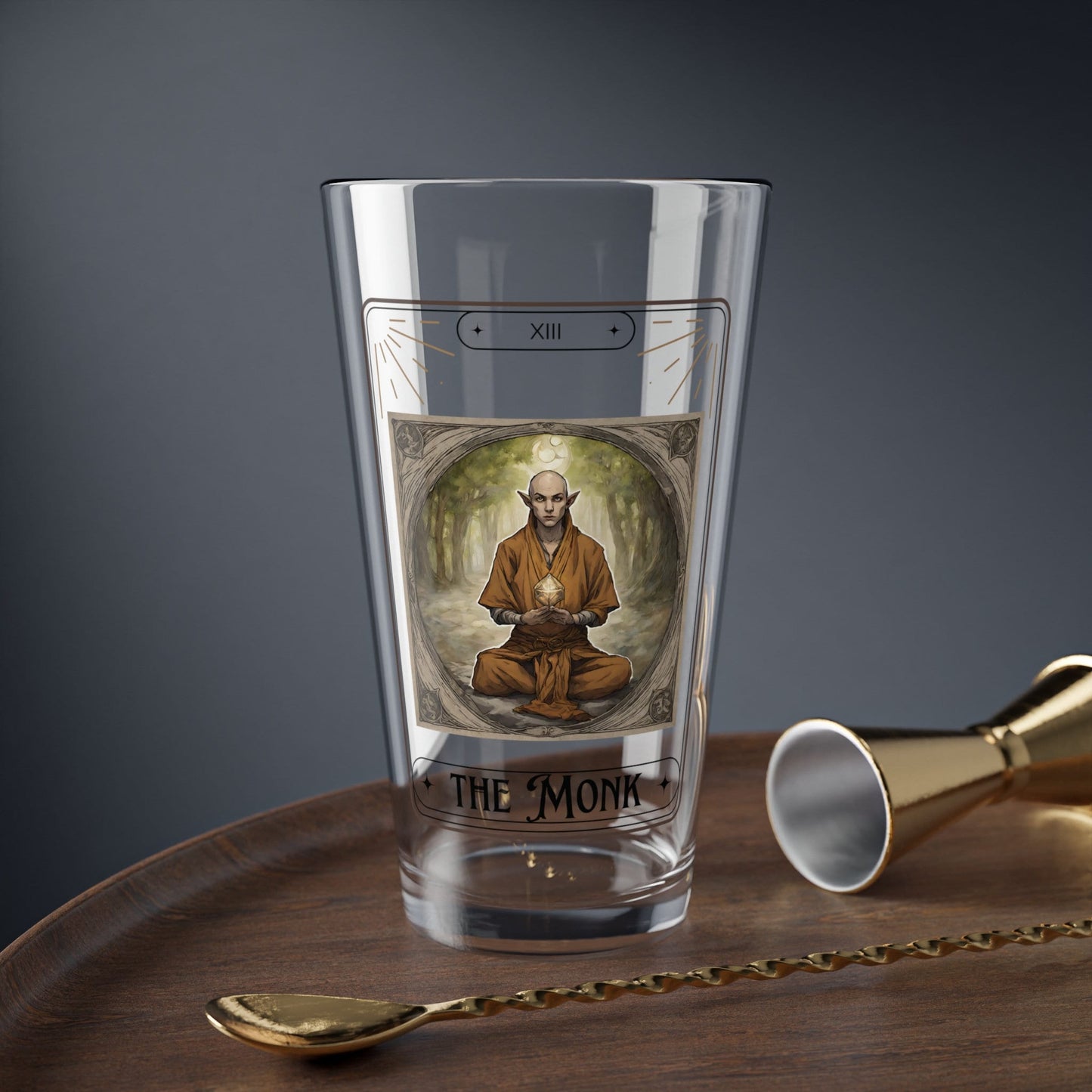 Dungeons and Dragons inspired "The Monk" Tarot Pint Glass, 16oz, DnD Nerd, Dungeon Master Gift