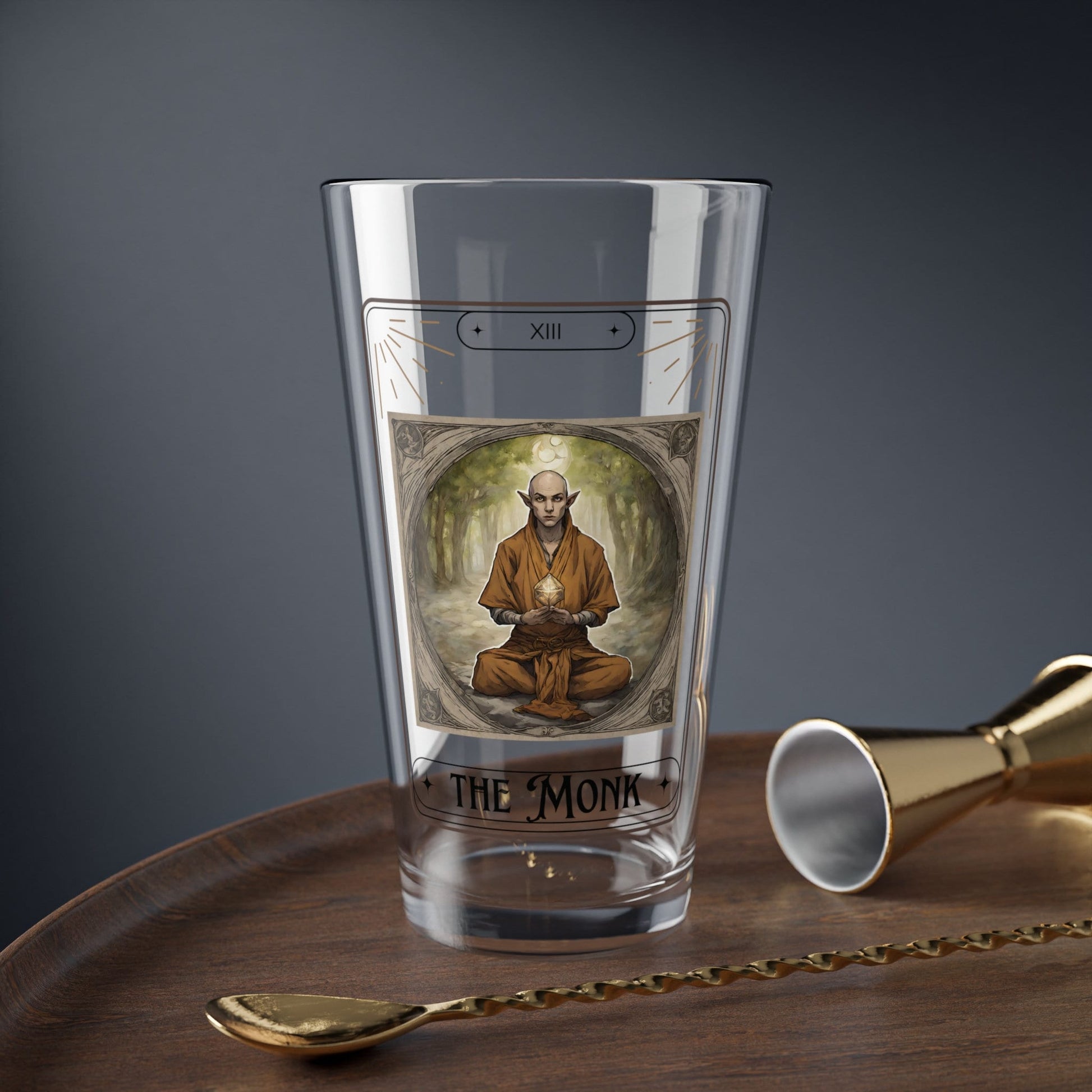 Dungeons and Dragons inspired "The Monk" Tarot Pint Glass, 16oz, DnD Nerd, Dungeon Master Gift