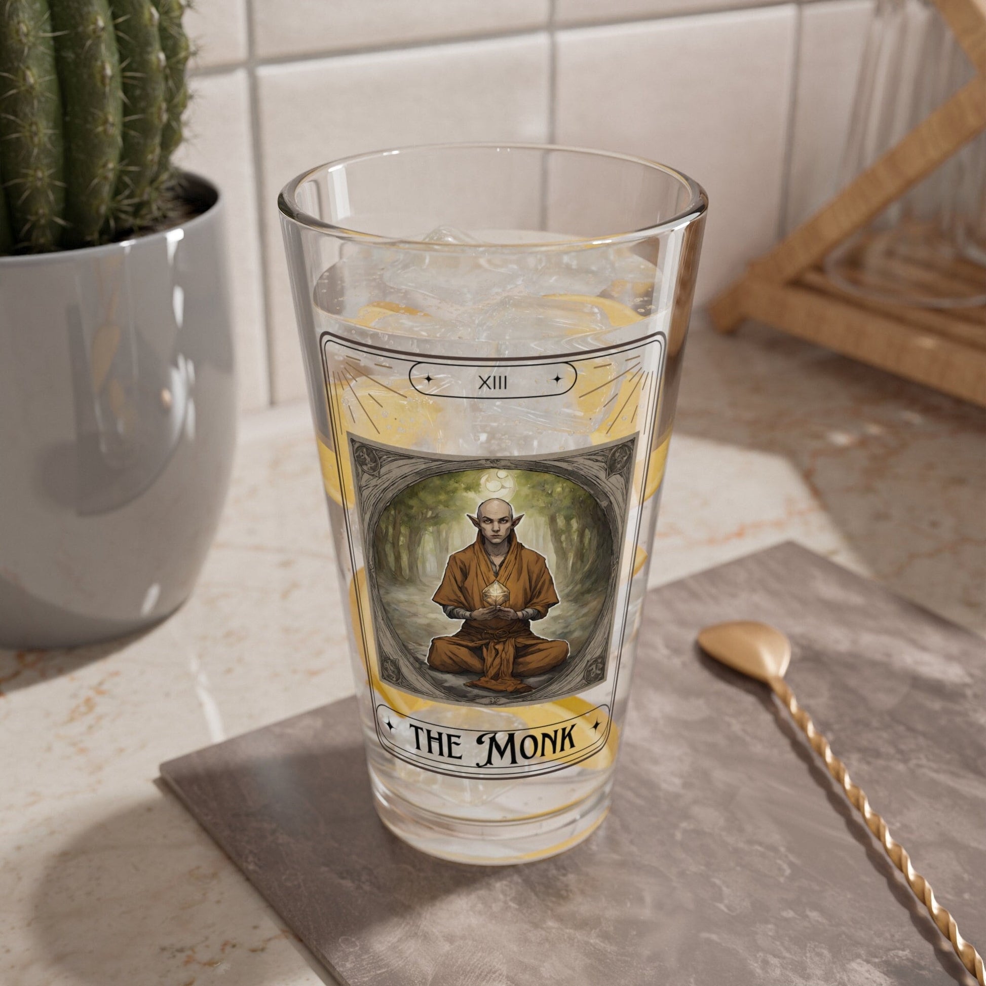 Dungeons and Dragons inspired "The Monk" Tarot Pint Glass, 16oz, DnD Nerd, Dungeon Master Gift