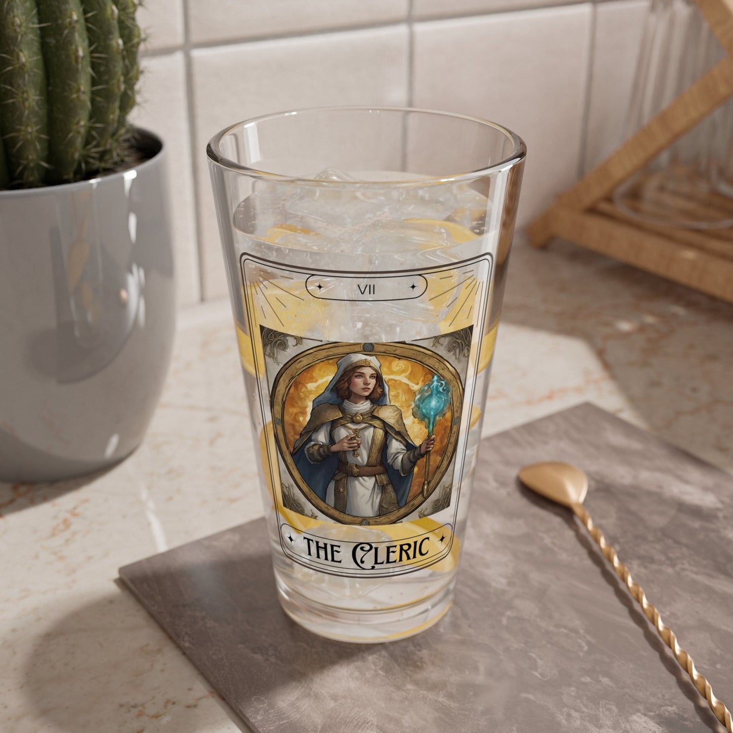 Dungeons and Dragons inspired "The Cleric" Tarot Pint Glass, 16oz, DnD Nerd, Dungeon Master Gift