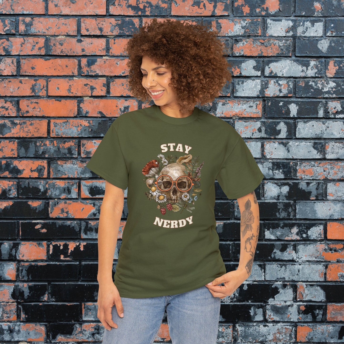 Stay Nerdy Floral Skull Men's Women's Tee, Gift for Nerds, Computer Geeks, D&D Fans