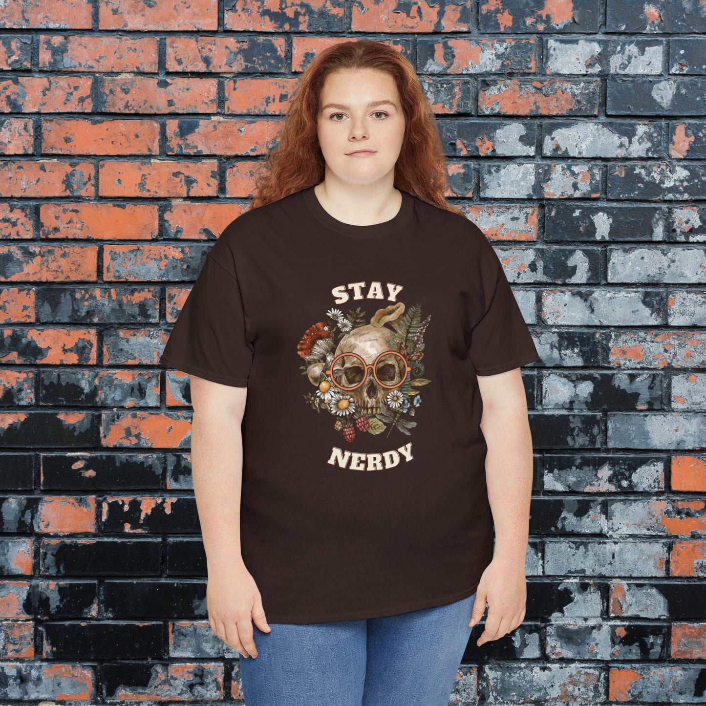 Stay Nerdy Floral Skull Men's Women's Tee, Gift for Nerds, Computer Geeks, D&D Fans