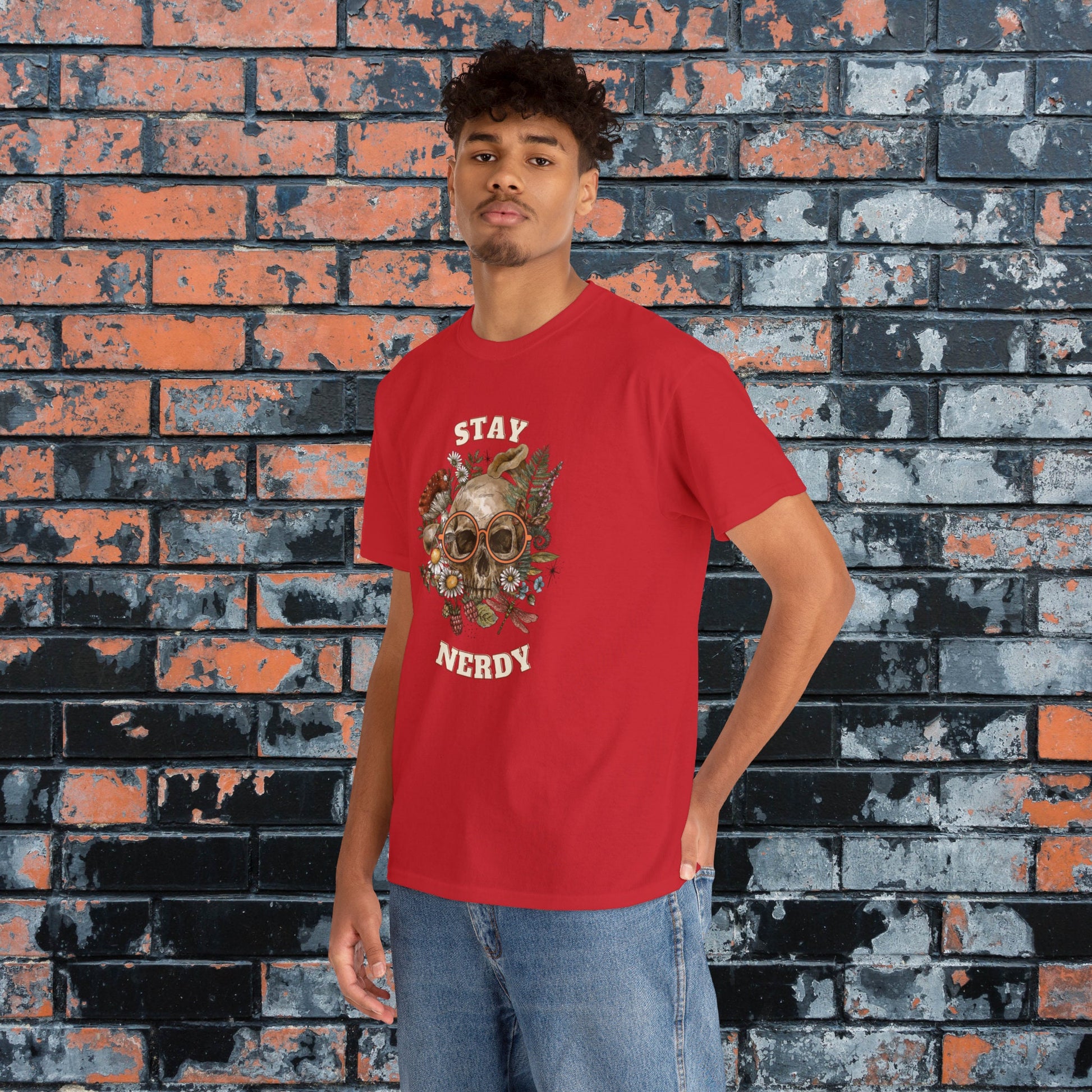 Stay Nerdy Floral Skull Men's Women's Tee, Gift for Nerds, Computer Geeks, D&D Fans