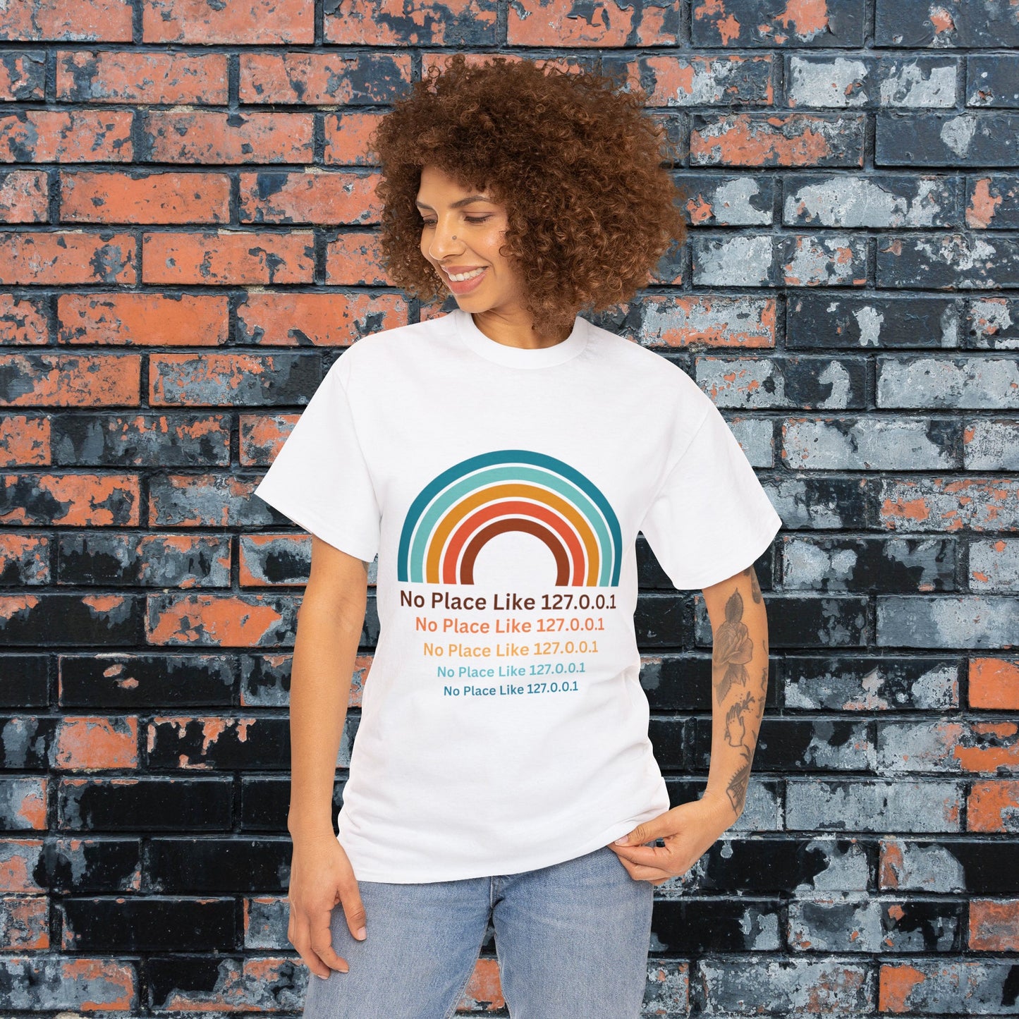 No Place Like 127.0.0.1 Retro Rainbow Men's Women's T-Shirt, Computer Nerd, Tech Support Gifts, Geek Gifts