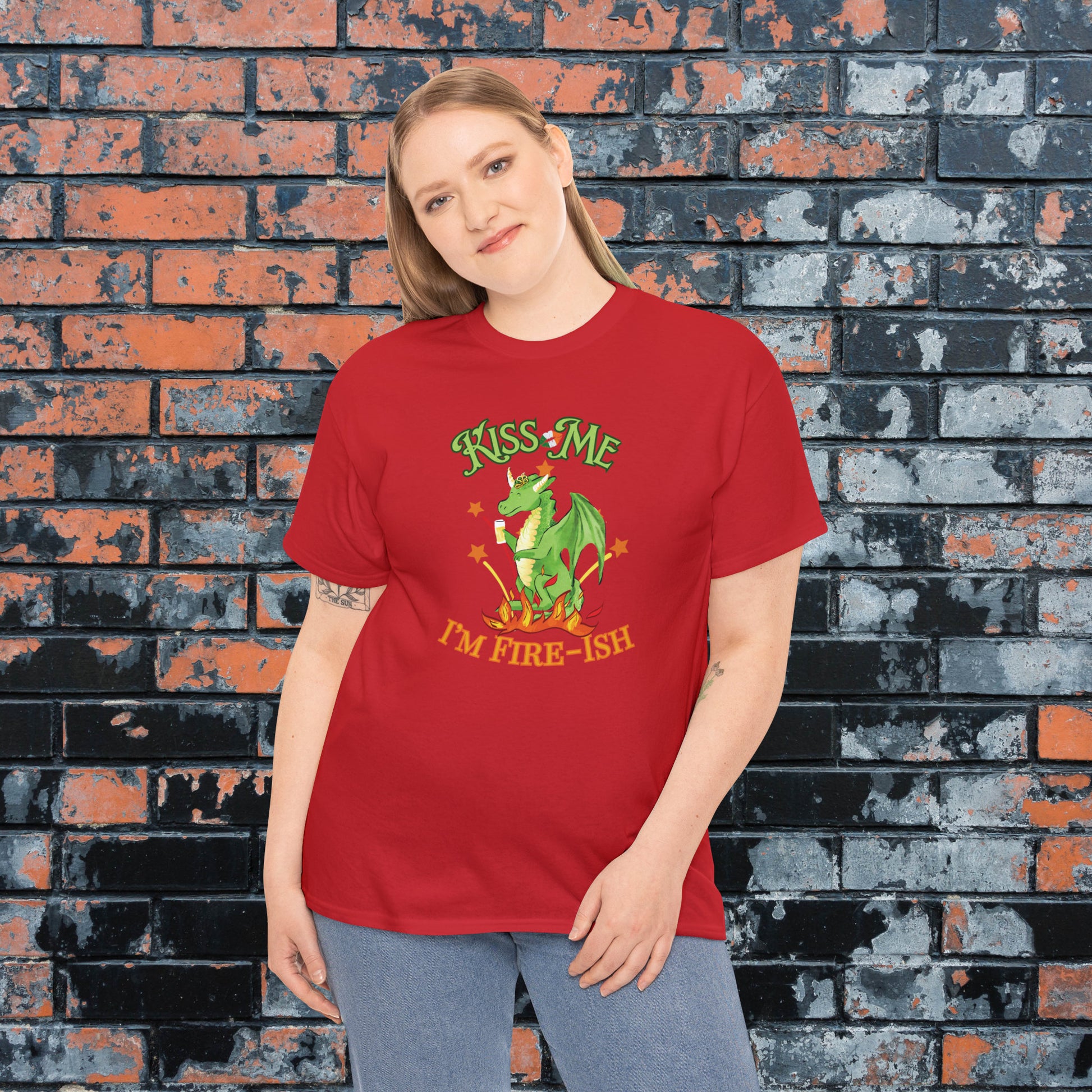 Kiss Me I'm Fire-ish Cute Dragon Saint Patrick's Day Shirt, St Paddy's for Nerds, Funny Irish Shirt