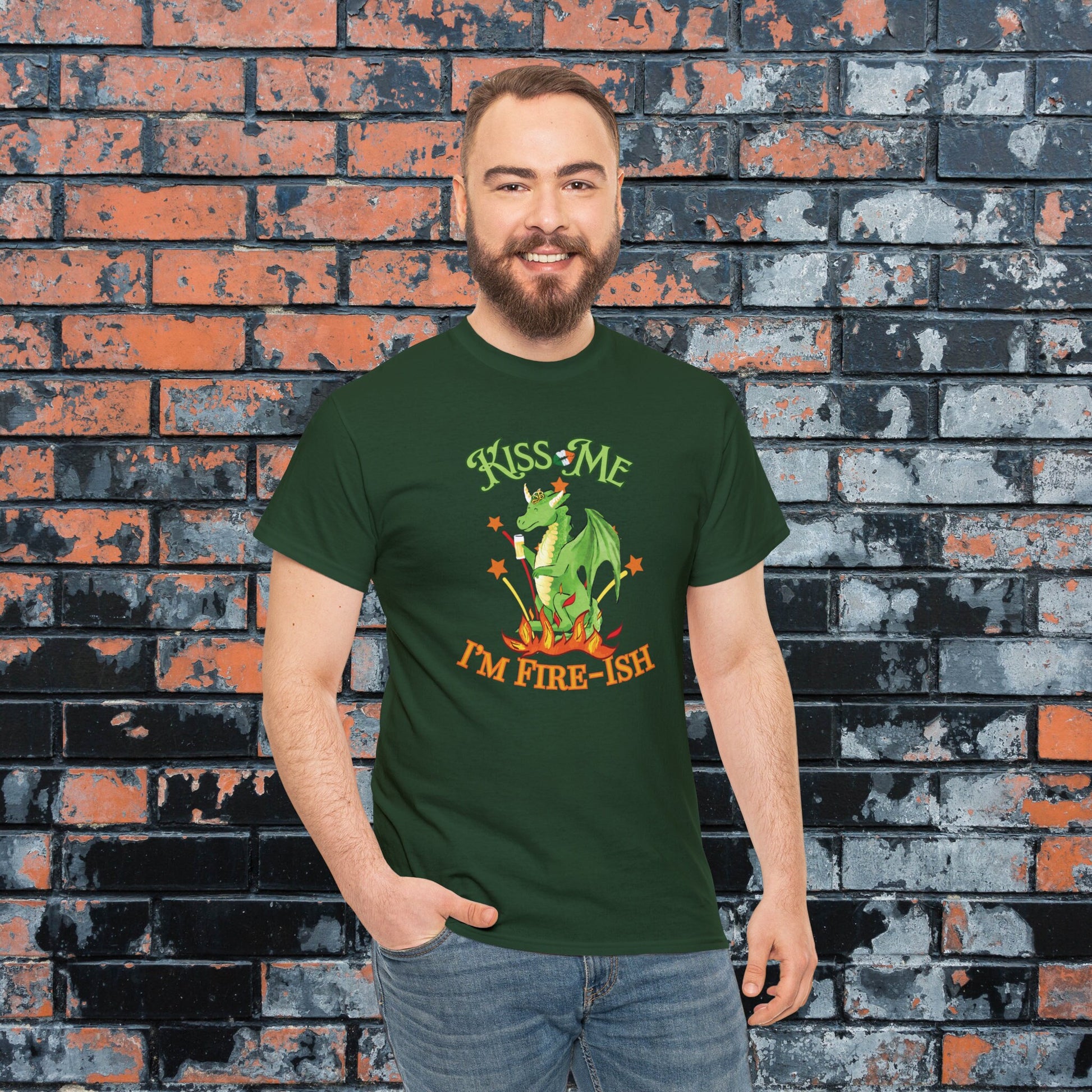 Kiss Me I'm Fire-ish Cute Dragon Saint Patrick's Day Shirt, St Paddy's for Nerds, Funny Irish Shirt