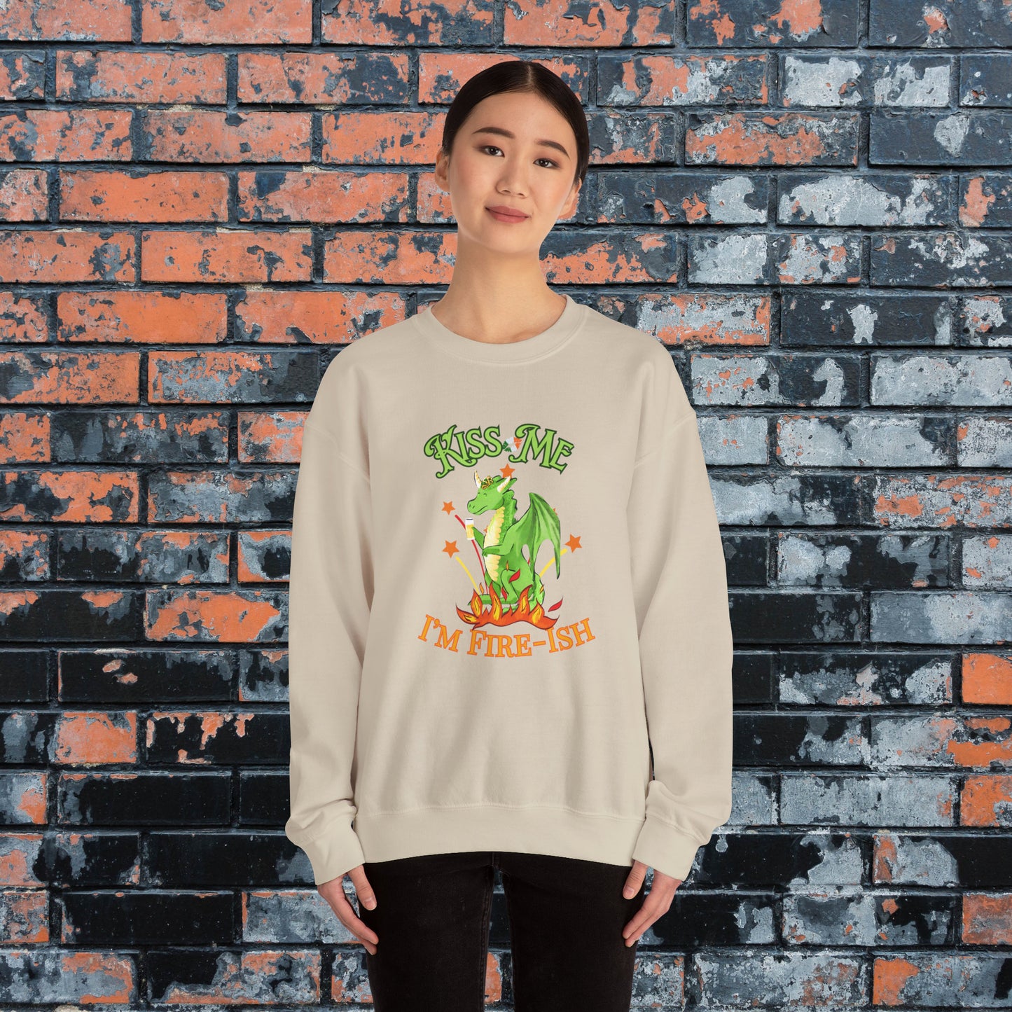 Kiss Me I'm Fire-ish Cute Dragon Saint Patrick's Day Sweatshirt, St Paddy's for Nerds, Funny Irish Sweatshirt