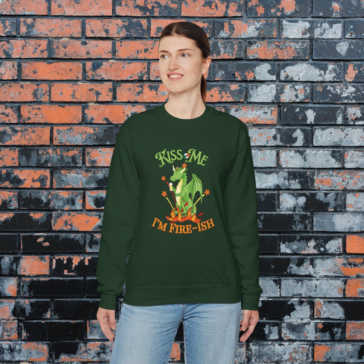 Kiss Me I'm Fire-ish Cute Dragon Saint Patrick's Day Sweatshirt, St Paddy's for Nerds, Funny Irish Sweatshirt