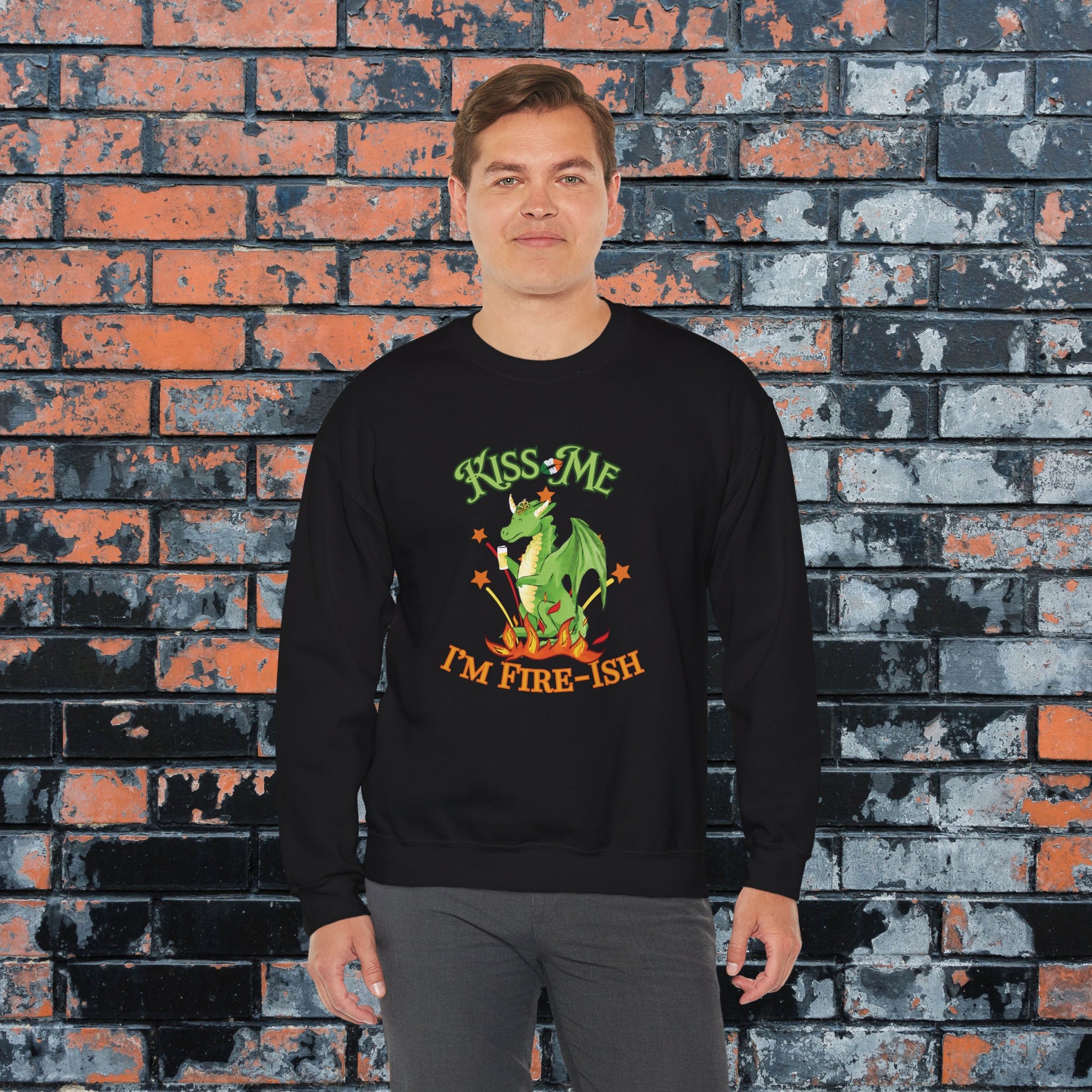 Kiss Me I'm Fire-ish Cute Dragon Saint Patrick's Day Sweatshirt, St Paddy's for Nerds, Funny Irish Sweatshirt