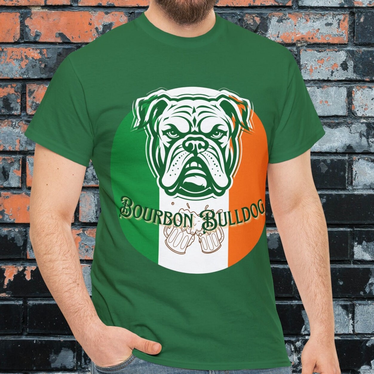 Bourbon Bulldog Saint Patricks Day Heavy Cotton Tee, Fun bar T-shirt, gift for friends, gift for him shirt