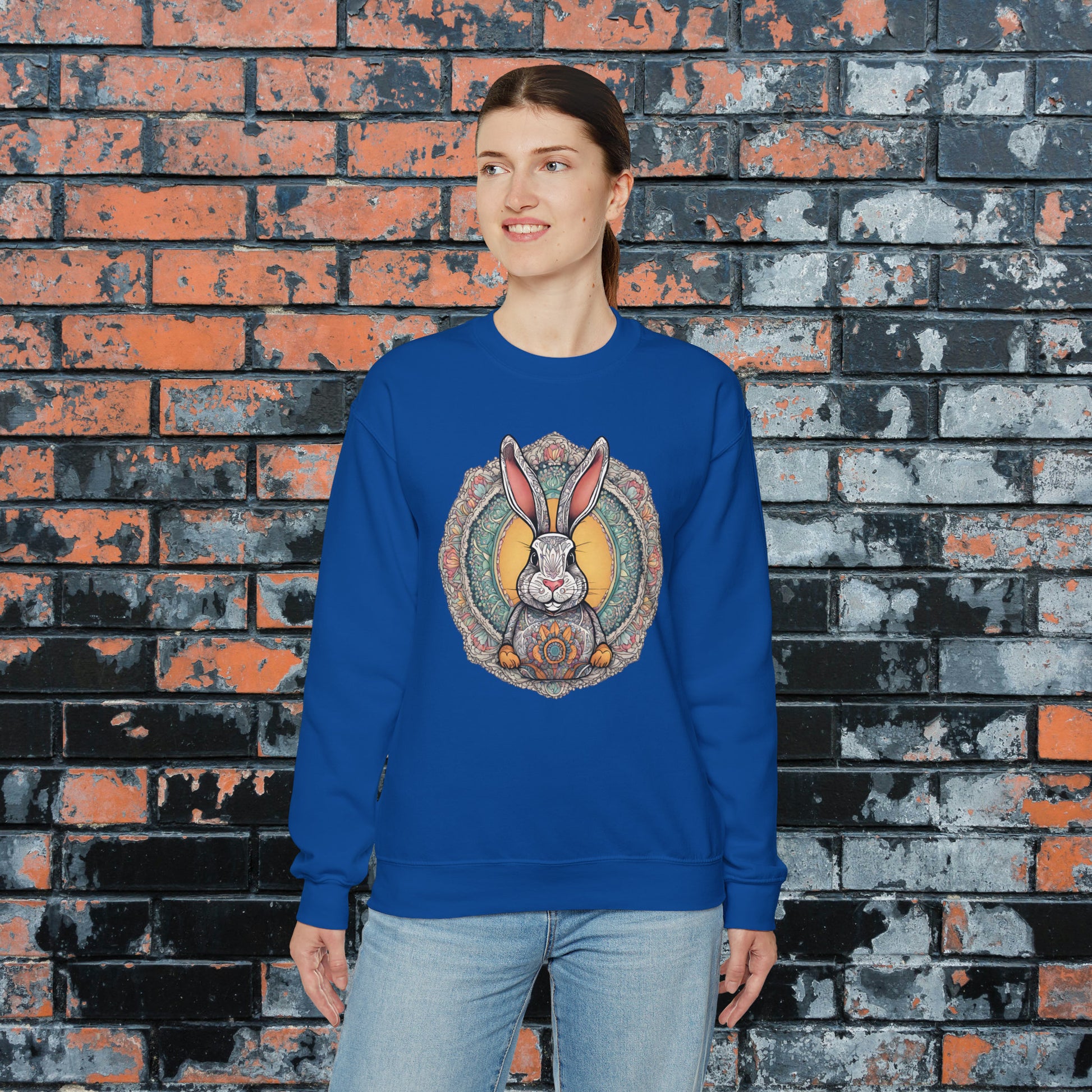 Artful Mandala Easter Bunny Sweatshirt, Zen Pastel Bunny Shirt For Yoga Nerds