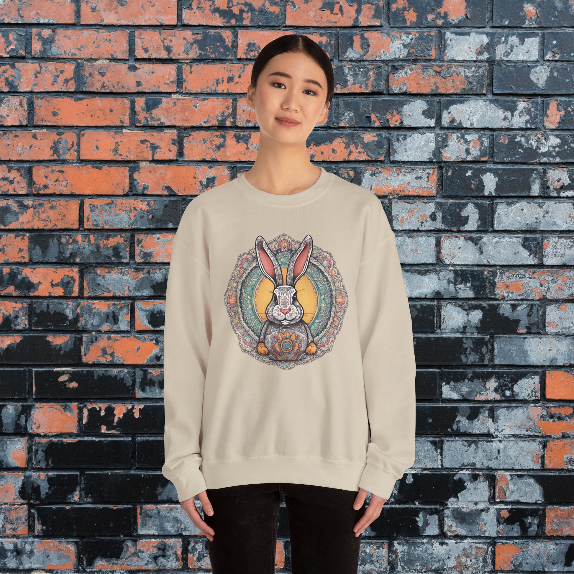 Artful Mandala Easter Bunny Sweatshirt, Zen Pastel Bunny Shirt For Yoga Nerds