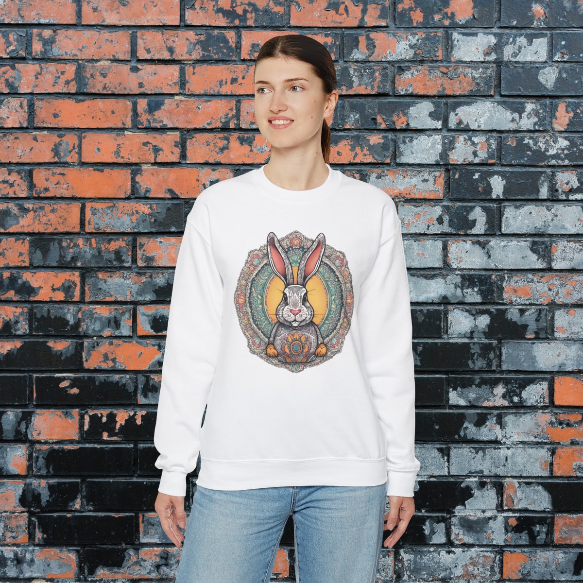 Artful Mandala Easter Bunny Sweatshirt, Zen Pastel Bunny Shirt For Yoga Nerds