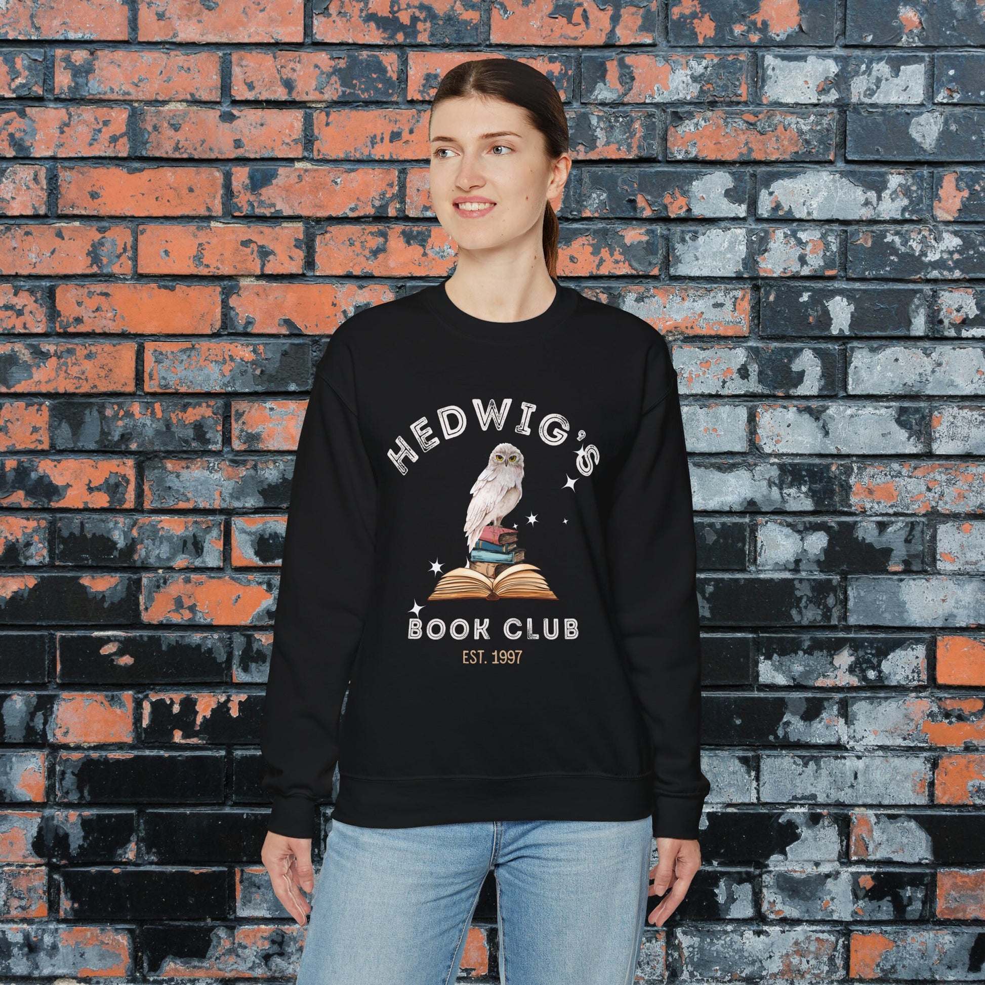 Hedwig's Book Club Est. 1997 Harry Potter Inspired Crewneck Sweatshirt, Universal Fantasy Book Worm Gifts