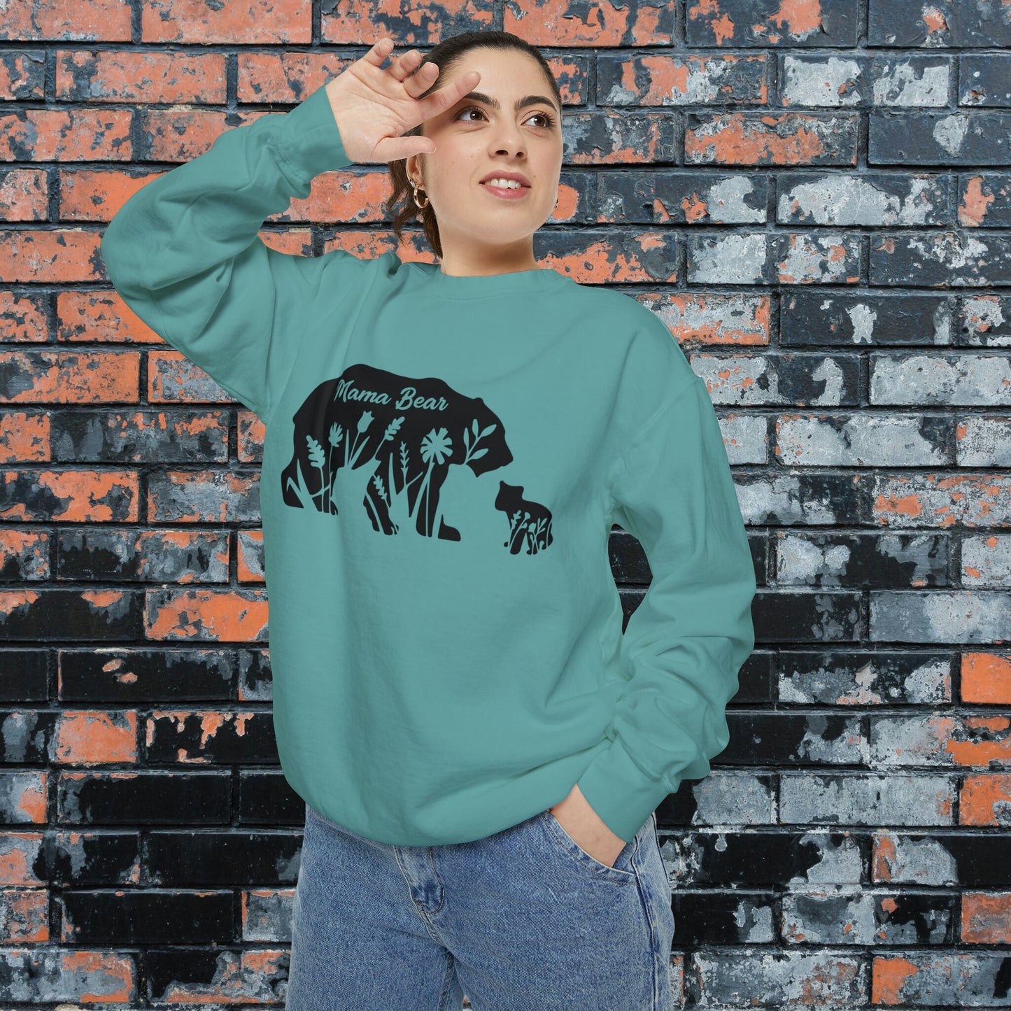 Beautiful Mama Bear & Cub Floral Inset Comfort Colors Sweatshirt, Perfect Mother's Day Gift