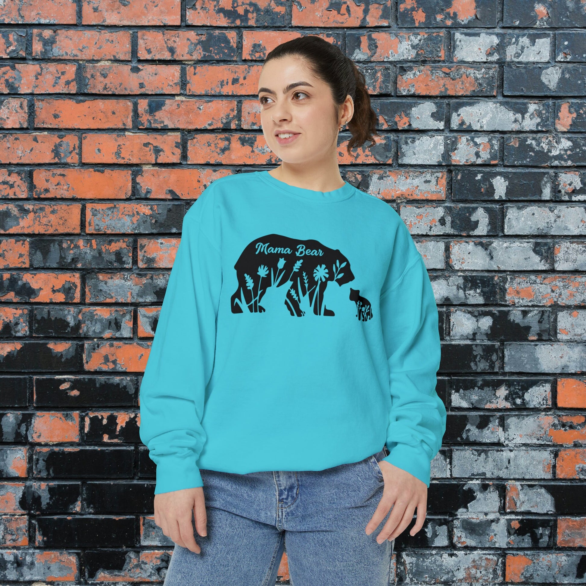 Beautiful Mama Bear & Cub Floral Inset Comfort Colors Sweatshirt, Perfect Mother's Day Gift