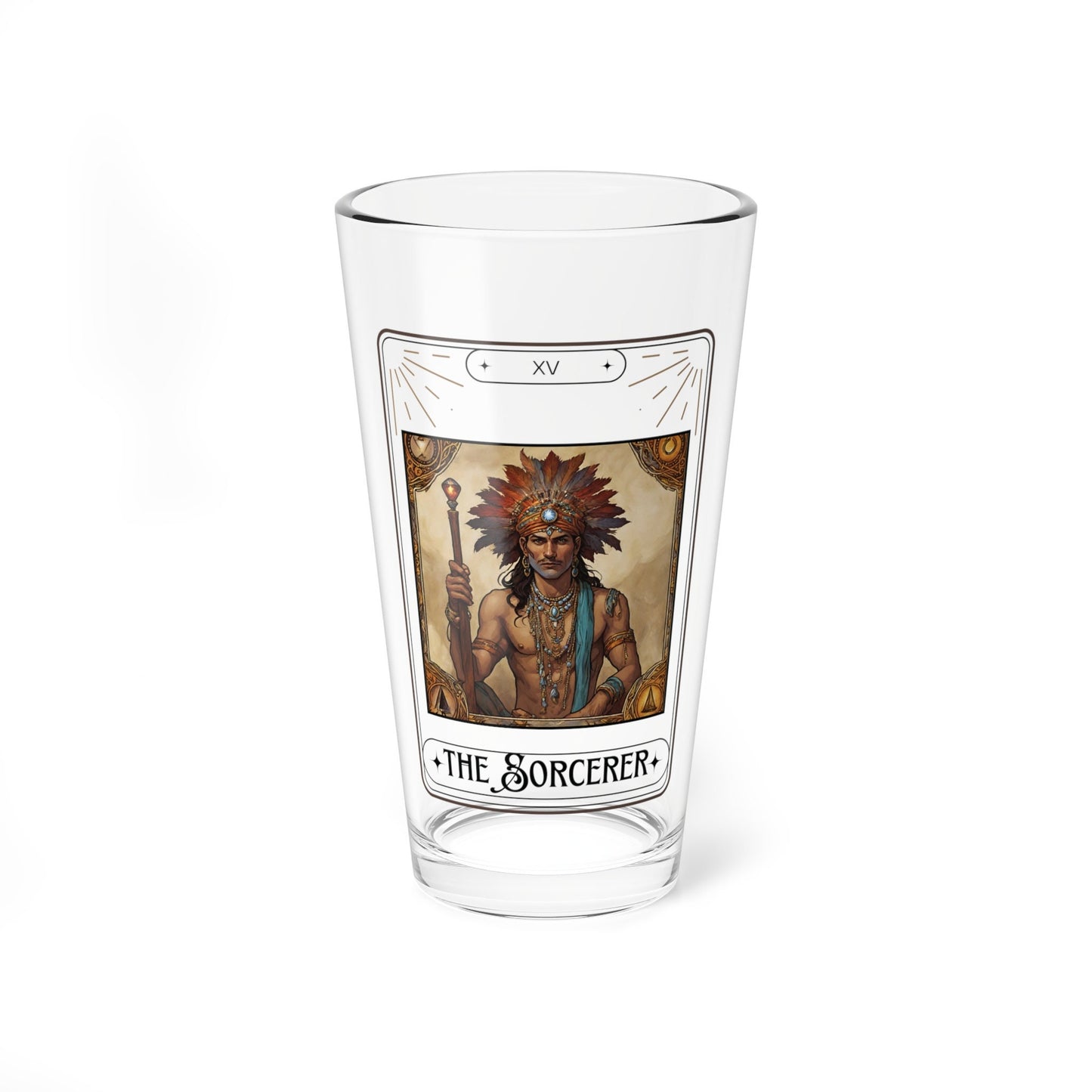 Dungeons and Dragons inspired "The Sorcerer" Tarot Pint Glass, 16oz, DnD Nerd, Dungeon Master Gift