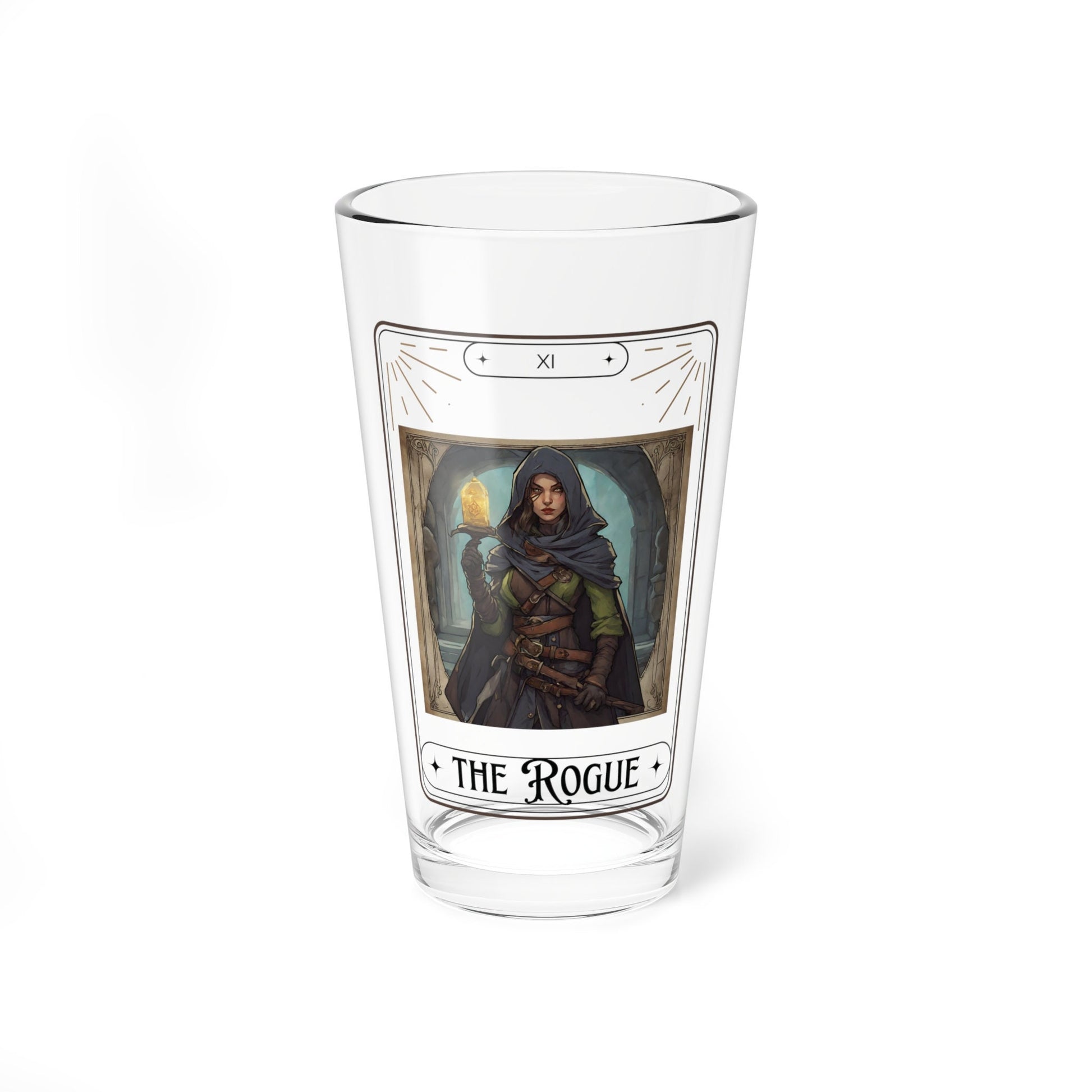 Dungeons and Dragons inspired "The Rogue" Tarot Pint Glass, 16oz, DnD Nerd, Dungeon Master Gift