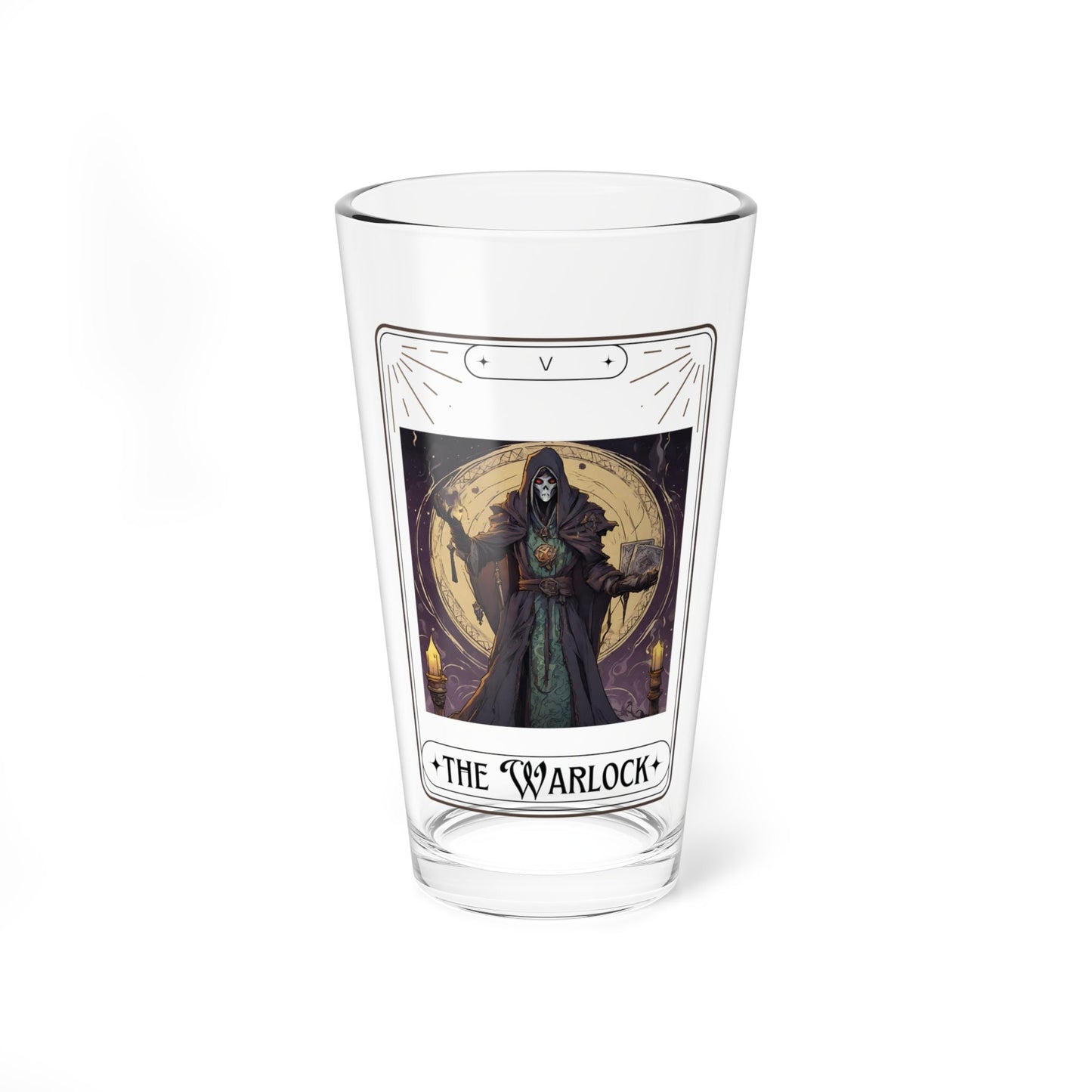 Dungeons and Dragons inspired "The Warlock Tarot Pint Glass, 16oz, DnD Nerd, Dungeon Master Gift, D&D Geek