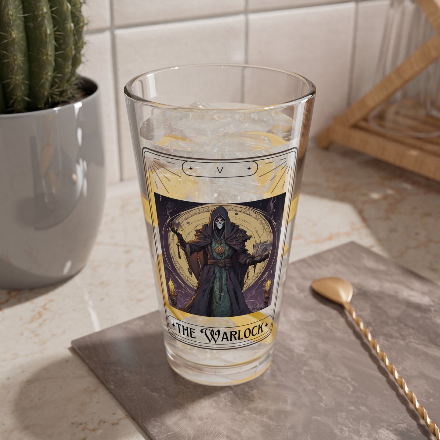 Dungeons and Dragons inspired "The Warlock Tarot Pint Glass, 16oz, DnD Nerd, Dungeon Master Gift, D&D Geek