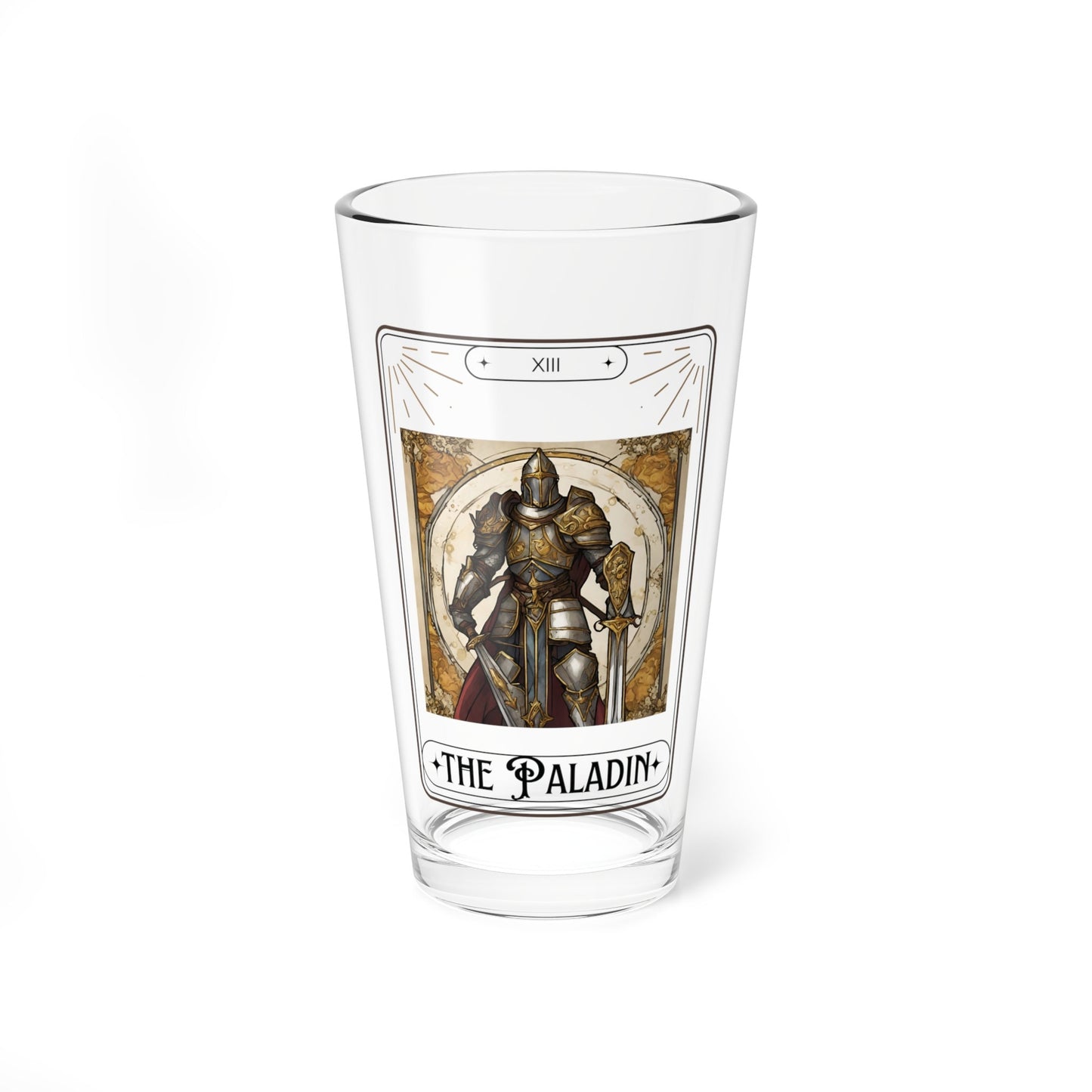 Dungeons and Dragons inspired "The Paladin" Tarot Pint Glass, 16oz, DnD Nerd, Dungeon Master Gift