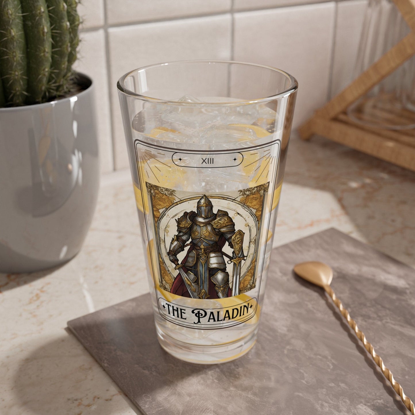 Dungeons and Dragons inspired "The Paladin" Tarot Pint Glass, 16oz, DnD Nerd, Dungeon Master Gift