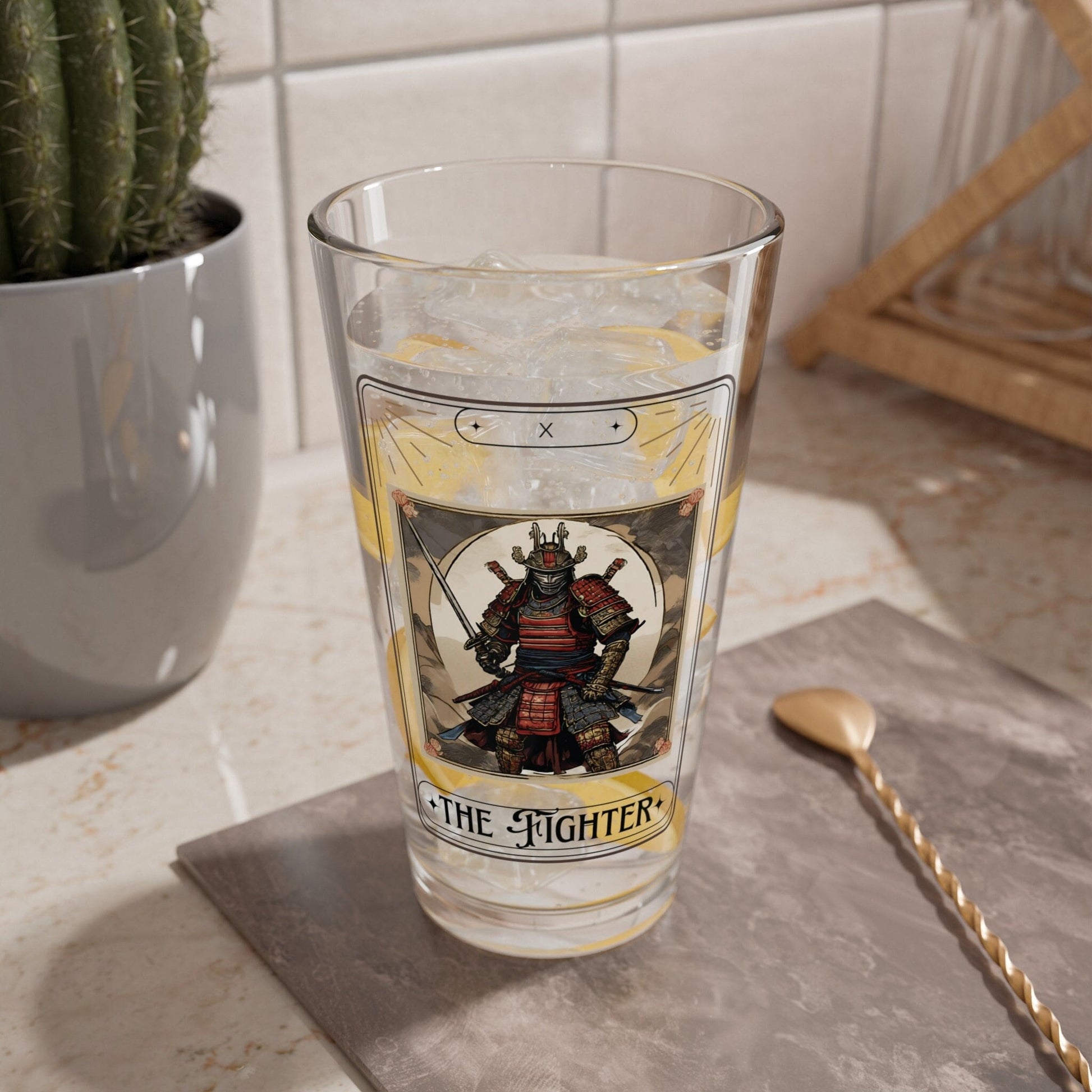 Dungeons and Dragons inspired "The Fighter" Tarot Pint Glass, 16oz, DnD Nerd, Dungeon Master Gift