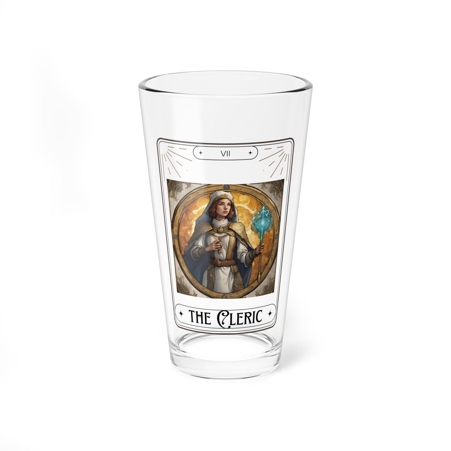 Dungeons and Dragons inspired "The Cleric" Tarot Pint Glass, 16oz, DnD Nerd, Dungeon Master Gift