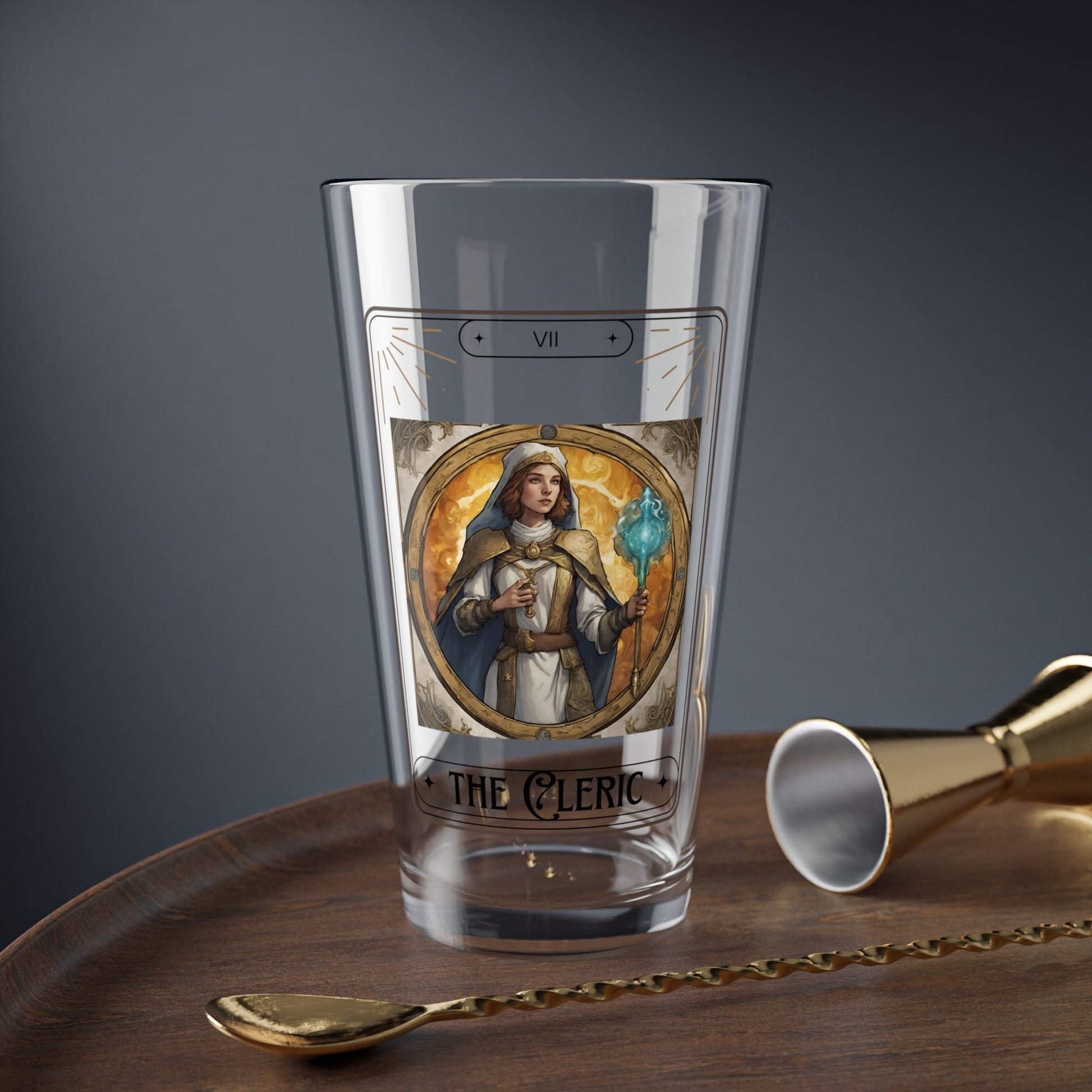 Dungeons and Dragons inspired "The Cleric" Tarot Pint Glass, 16oz, DnD Nerd, Dungeon Master Gift