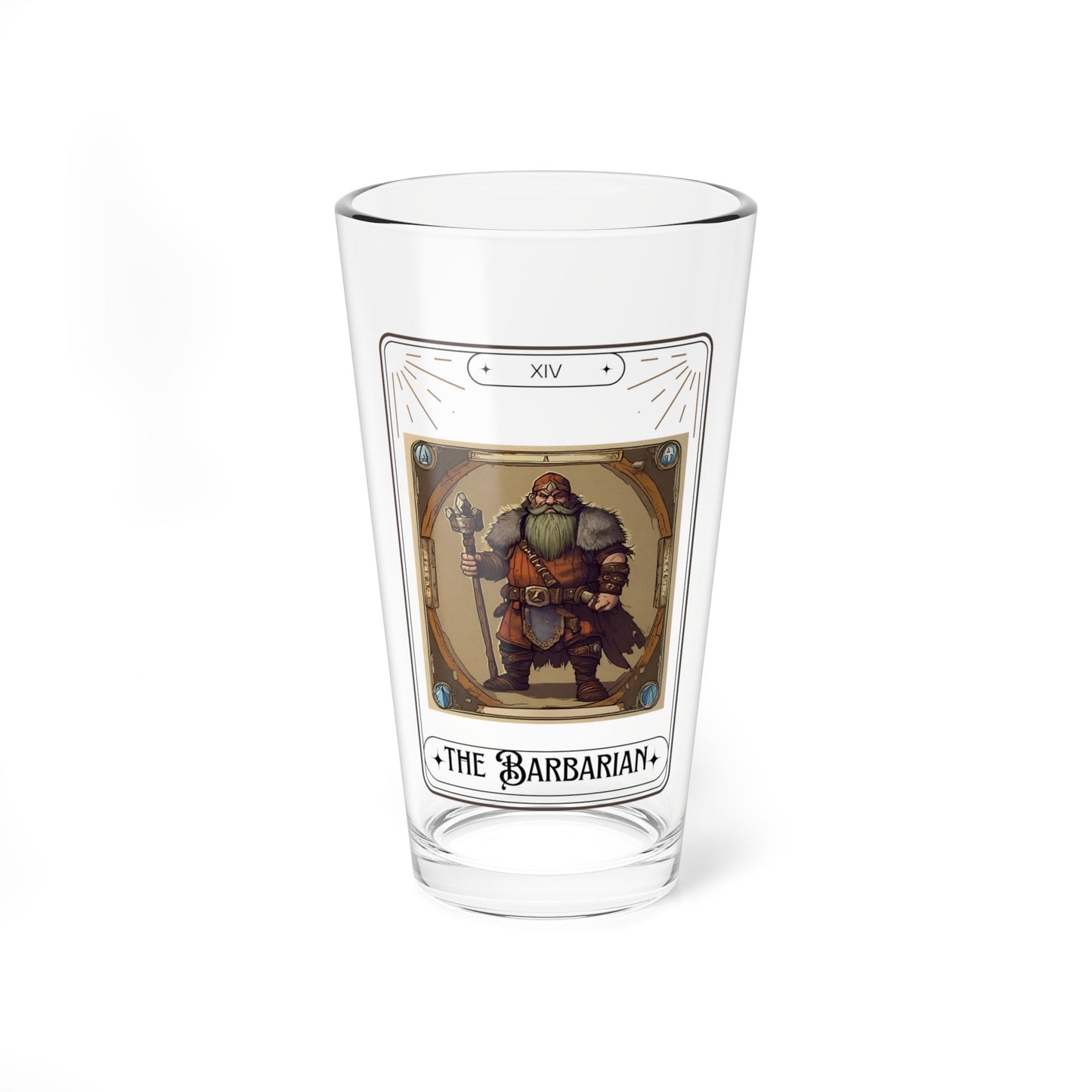 Dungeons and Dragons inspired "The Barbarian" Tarot Pint Glass, 16oz, DnD Nerd, Dungeon Master Gift