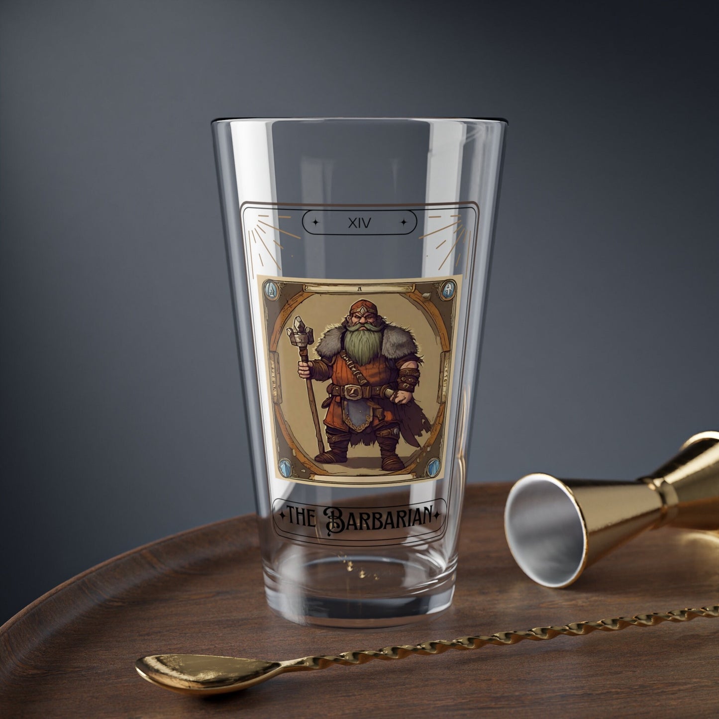 Dungeons and Dragons inspired "The Barbarian" Tarot Pint Glass, 16oz, DnD Nerd, Dungeon Master Gift