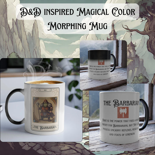 Dungeons & Dragons inspired "The Barbarian" Tarot Magical Color Changing Mug, DnD Nerd, Dungeon Master Gift, Color Morphing Mug, 11oz