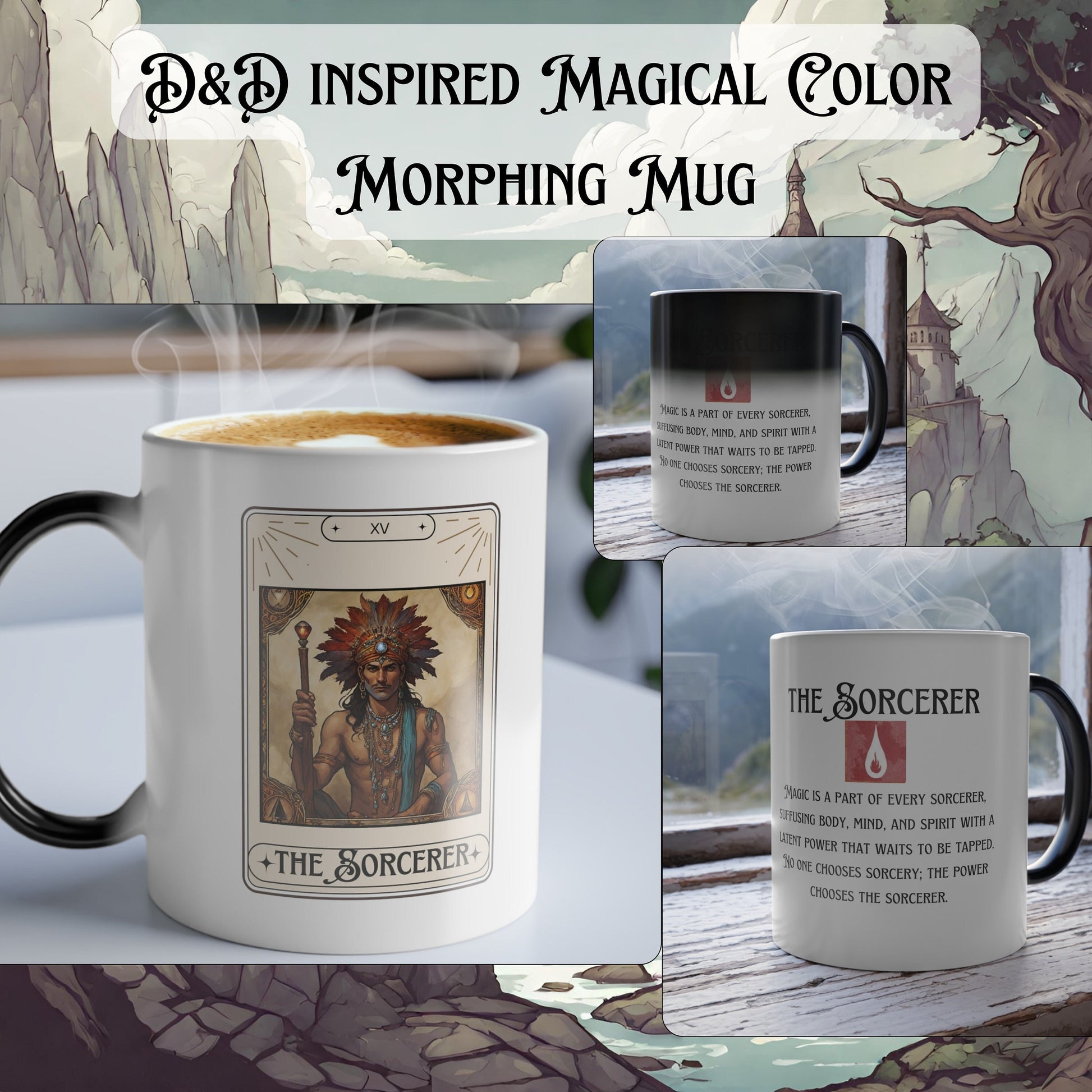 Dungeons and Dragons inspired "The Sorcerer" Tarot Magical Color Morphing Mug, 11oz, DnD Nerd, Dungeon Master Gift