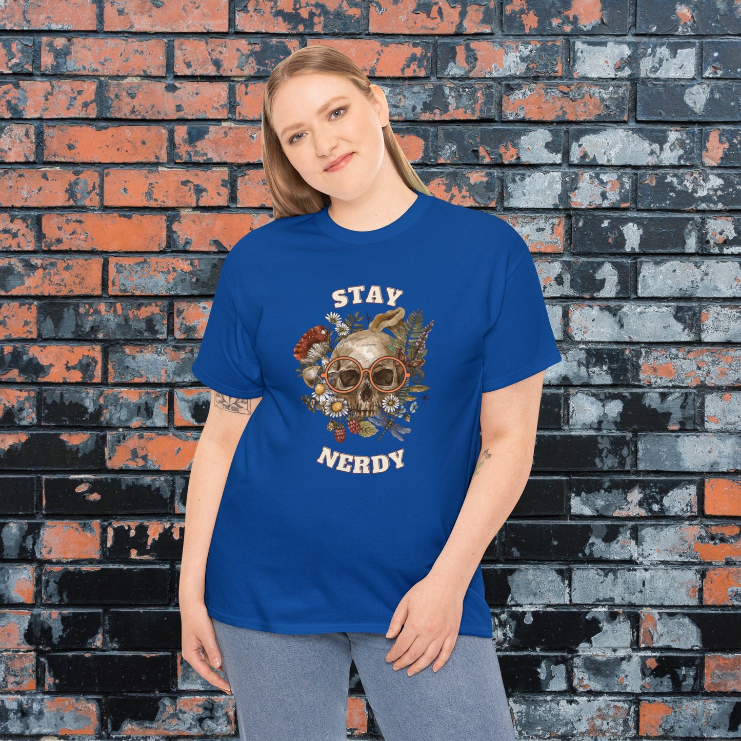 Stay Nerdy Floral Skull Men's Women's Tee, Gift for Nerds, Computer Geeks, D&D Fans