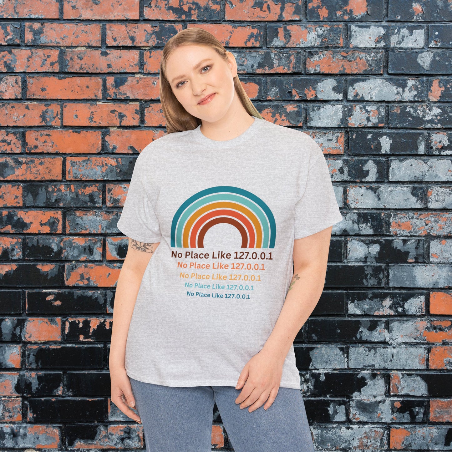 No Place Like 127.0.0.1 Retro Rainbow Men's Women's T-Shirt, Computer Nerd, Tech Support Gifts, Geek Gifts