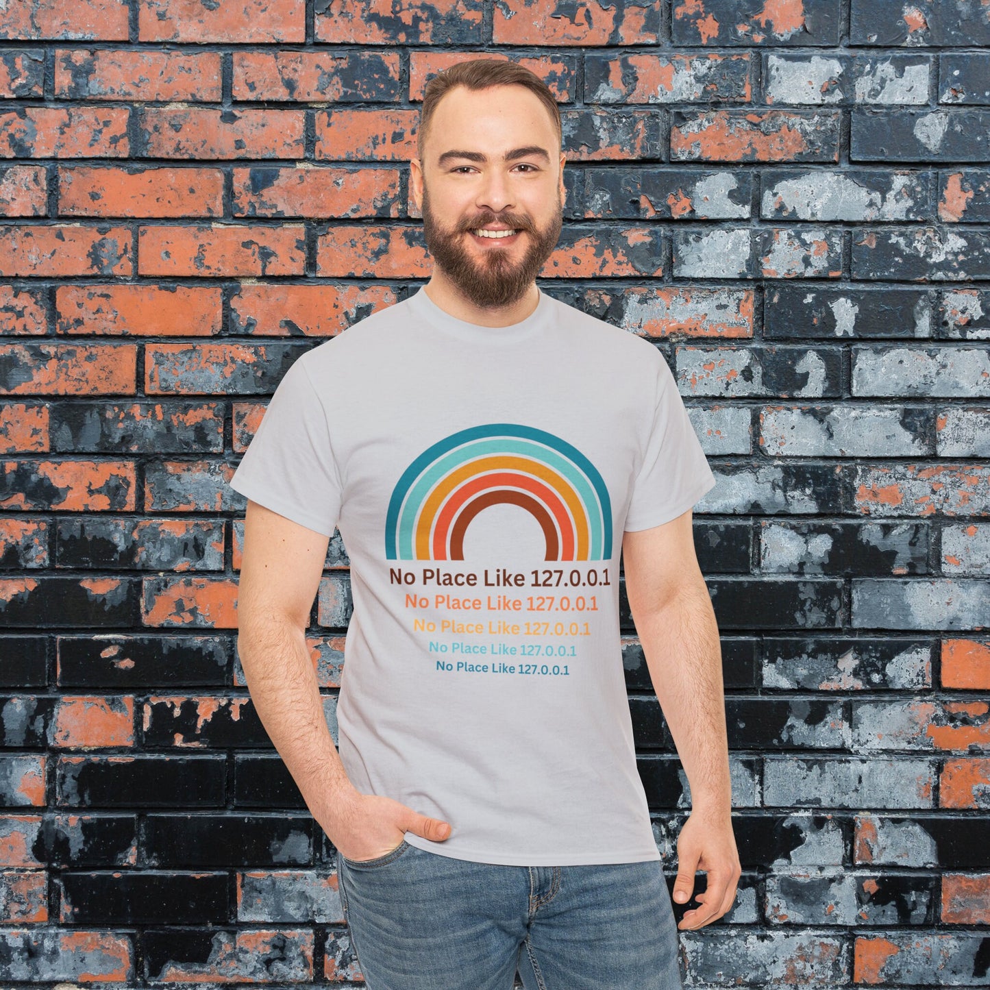 No Place Like 127.0.0.1 Retro Rainbow Men's Women's T-Shirt, Computer Nerd, Tech Support Gifts, Geek Gifts