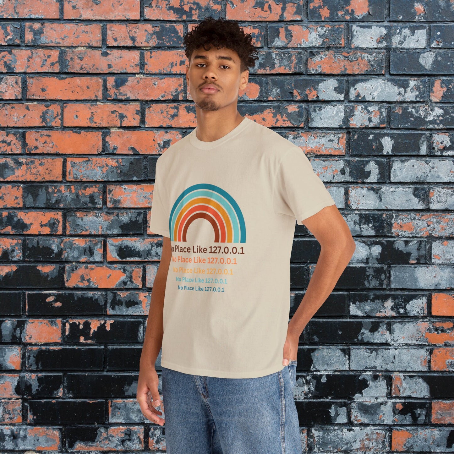 No Place Like 127.0.0.1 Retro Rainbow Men's Women's T-Shirt, Computer Nerd, Tech Support Gifts, Geek Gifts