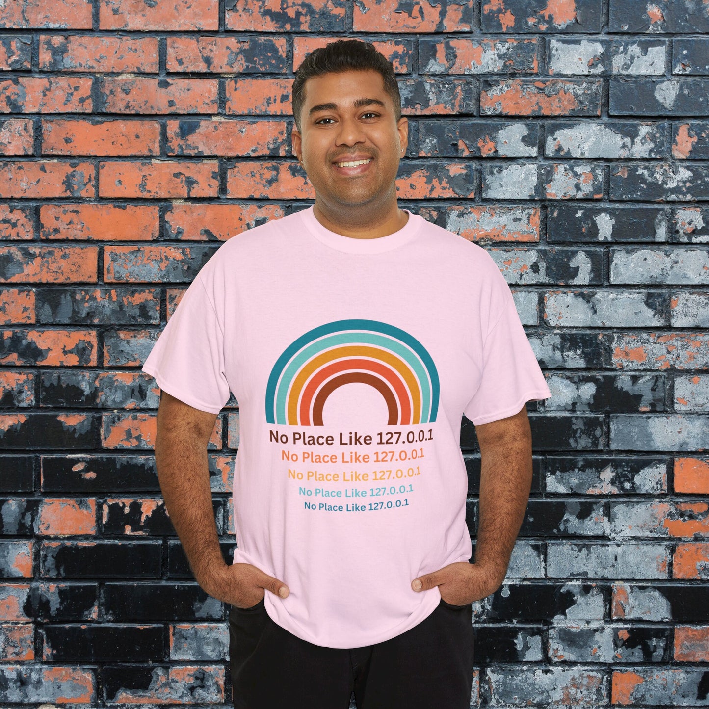 No Place Like 127.0.0.1 Retro Rainbow Men's Women's T-Shirt, Computer Nerd, Tech Support Gifts, Geek Gifts