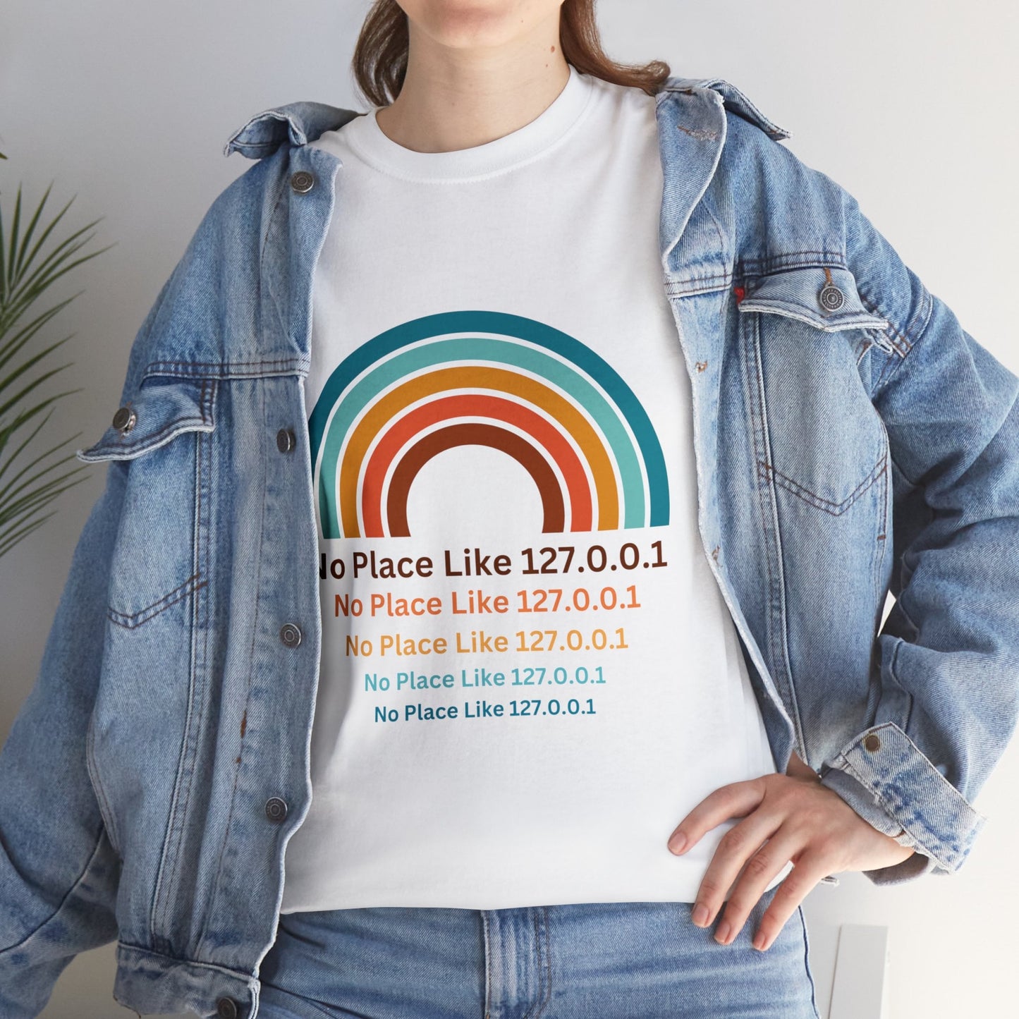 No Place Like 127.0.0.1 Retro Rainbow Men's Women's T-Shirt, Computer Nerd, Tech Support Gifts, Geek Gifts