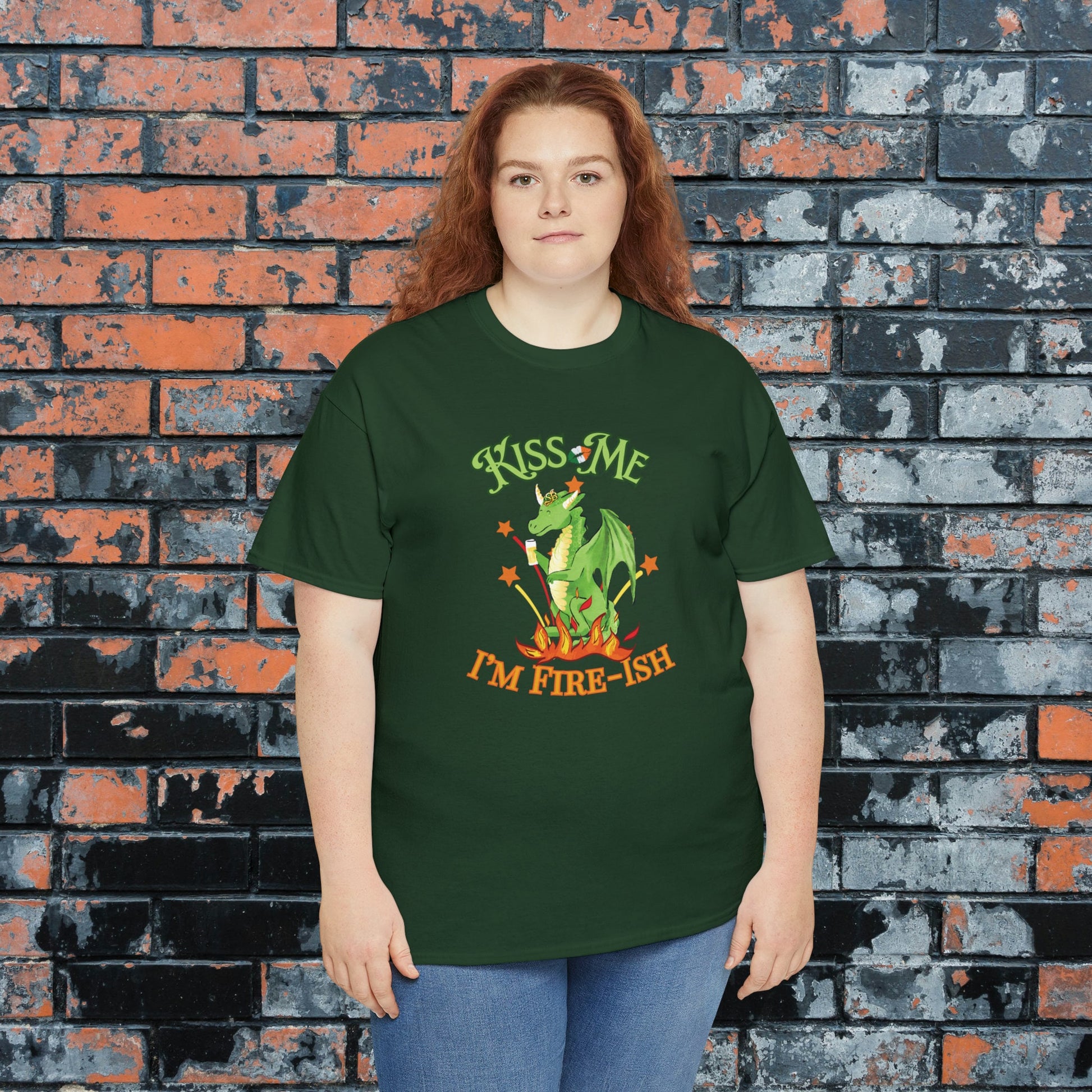 Kiss Me I'm Fire-ish Cute Dragon Saint Patrick's Day Shirt, St Paddy's for Nerds, Funny Irish Shirt