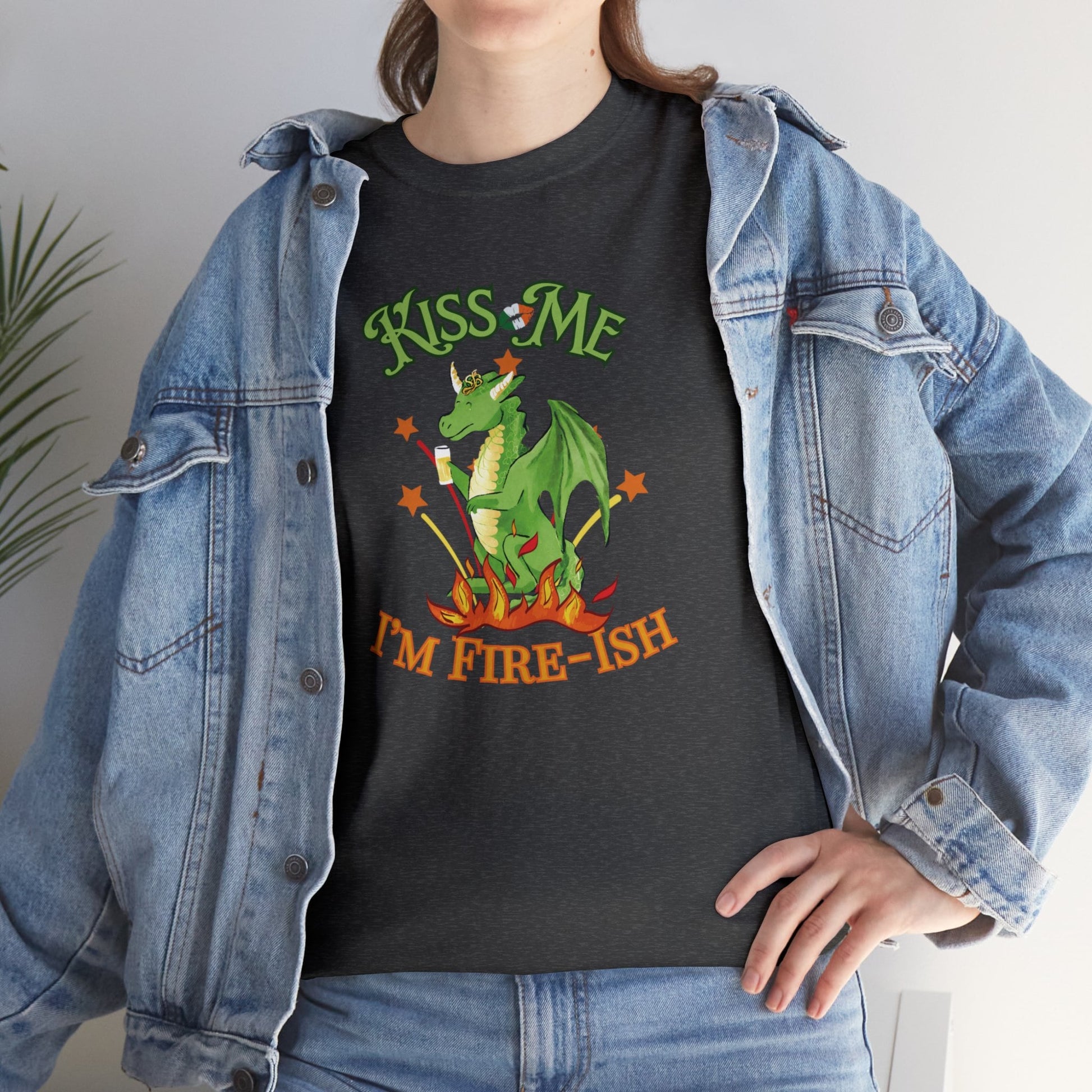 Kiss Me I'm Fire-ish Cute Dragon Saint Patrick's Day Shirt, St Paddy's for Nerds, Funny Irish Shirt