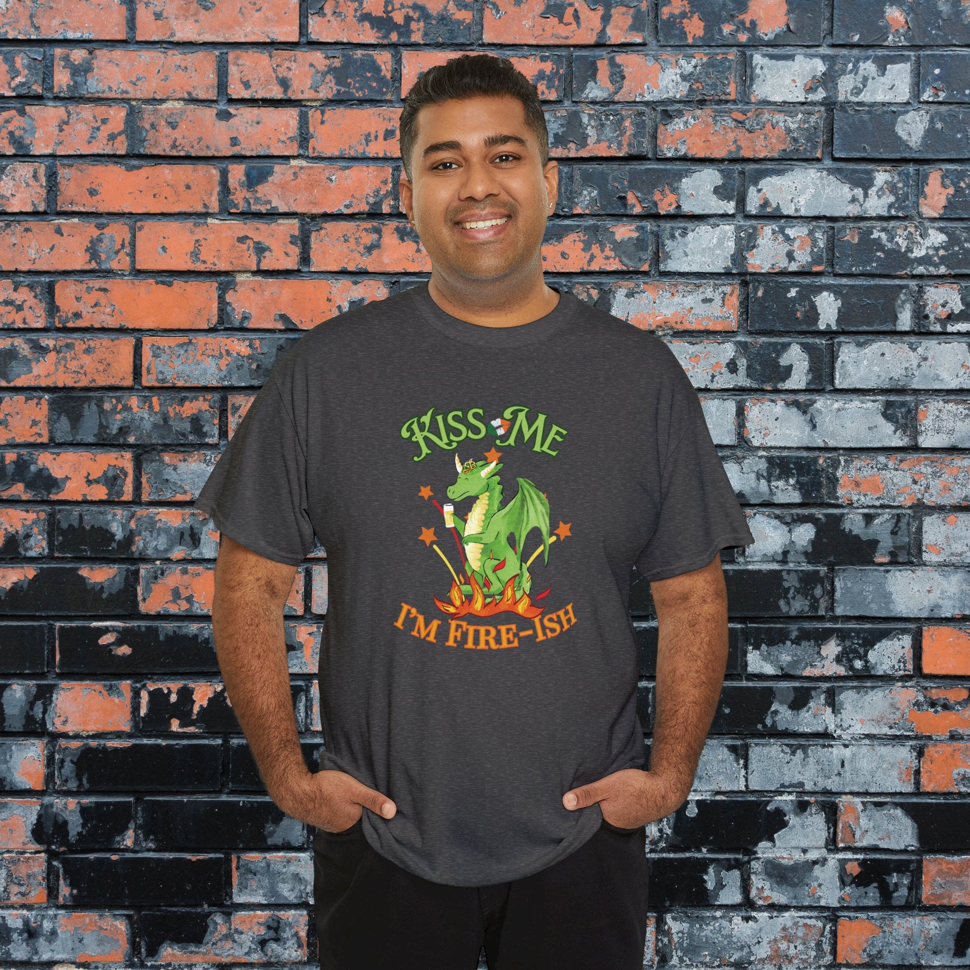 Kiss Me I'm Fire-ish Cute Dragon Saint Patrick's Day Shirt, St Paddy's for Nerds, Funny Irish Shirt