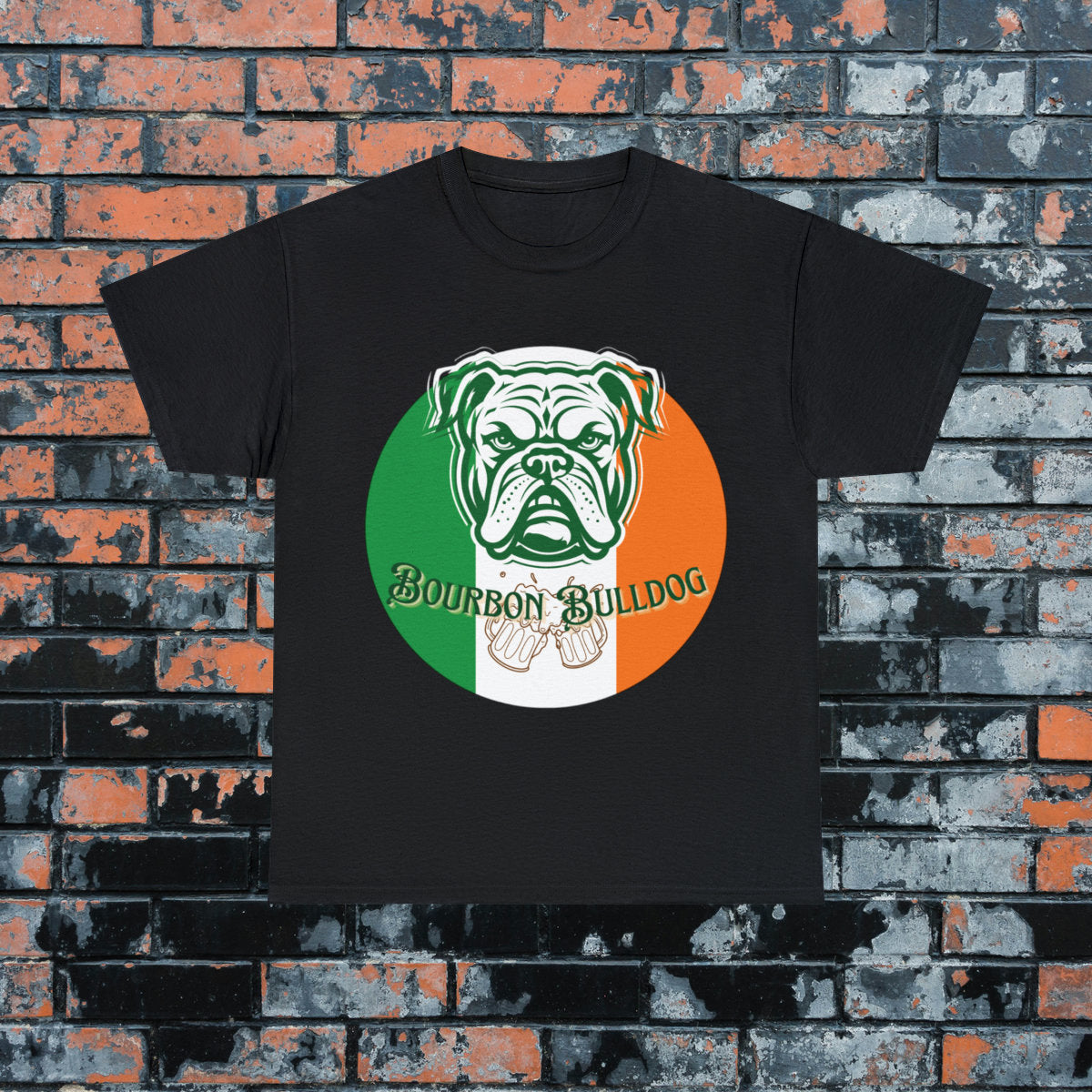 Bourbon Bulldog Saint Patricks Day Heavy Cotton Tee, Fun bar T-shirt, gift for friends, gift for him shirt