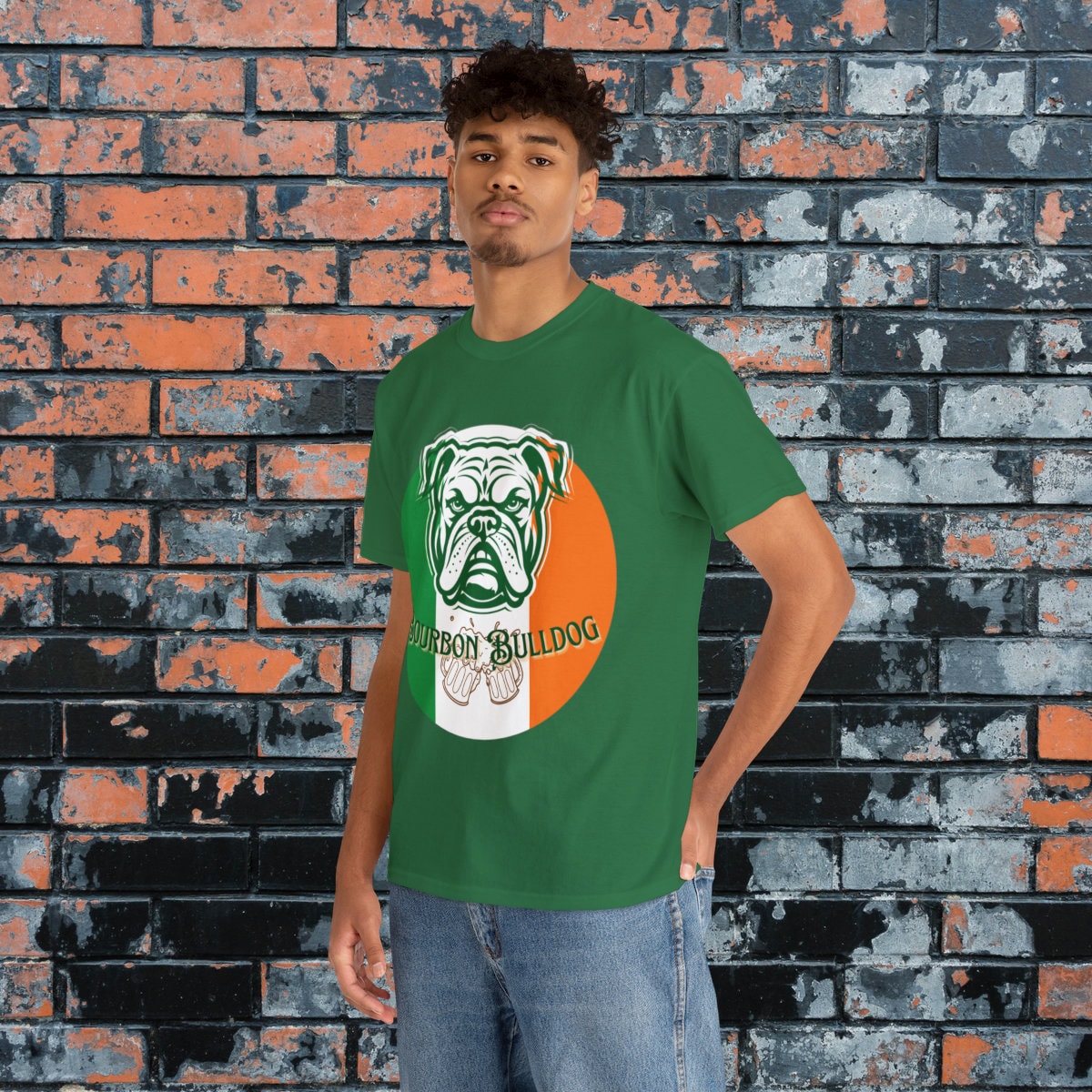 Bourbon Bulldog Saint Patricks Day Heavy Cotton Tee, Fun bar T-shirt, gift for friends, gift for him shirt