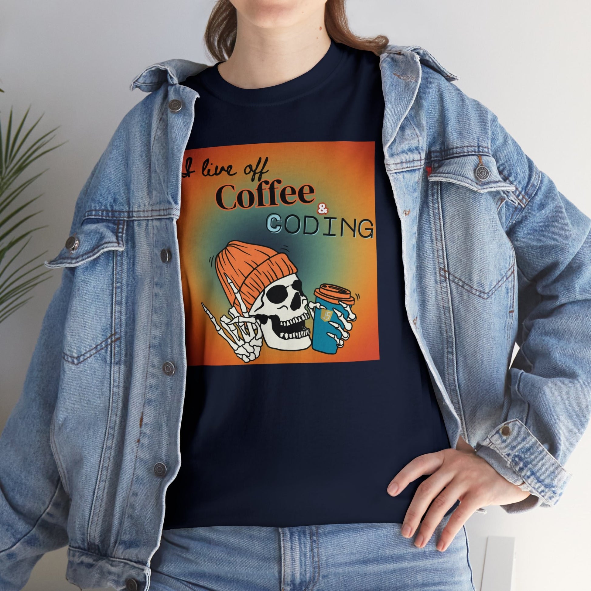 I Live Off Coffee and Coding Skull JavaScript Funny Tee