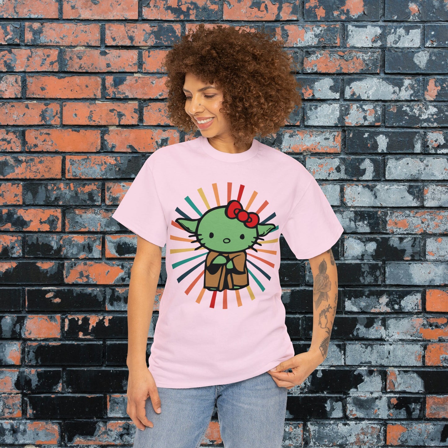 Cute Hello Kitty & Yoda Inspired Retro Graphic Tee, Gifts for Nerds, Star Wars Inspired Gifts